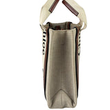 Chloe Beige/Brown Leather Trim Small Woody Two-Way Tote