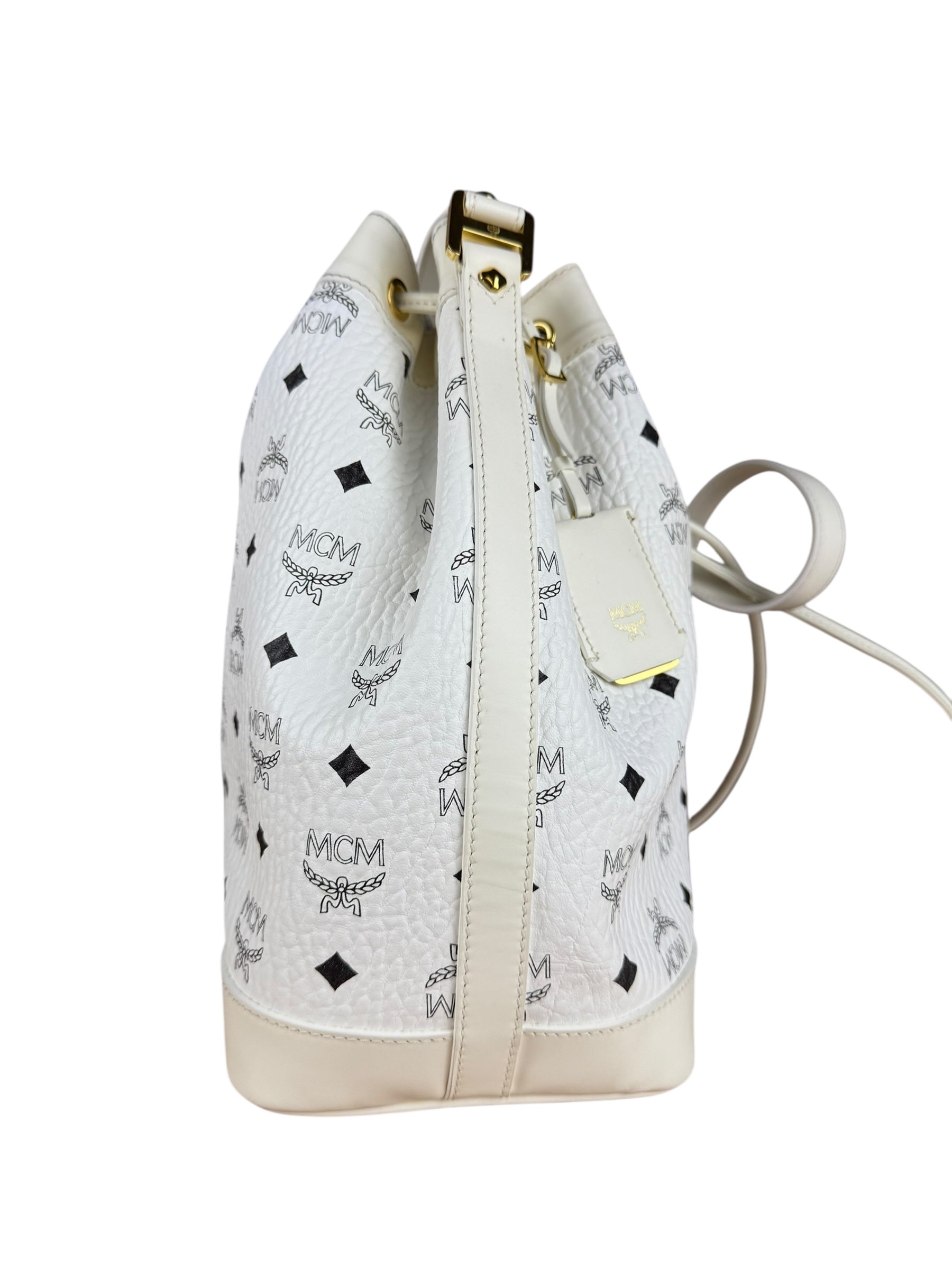 MCM Monogram White Bucket Shoulder Bag