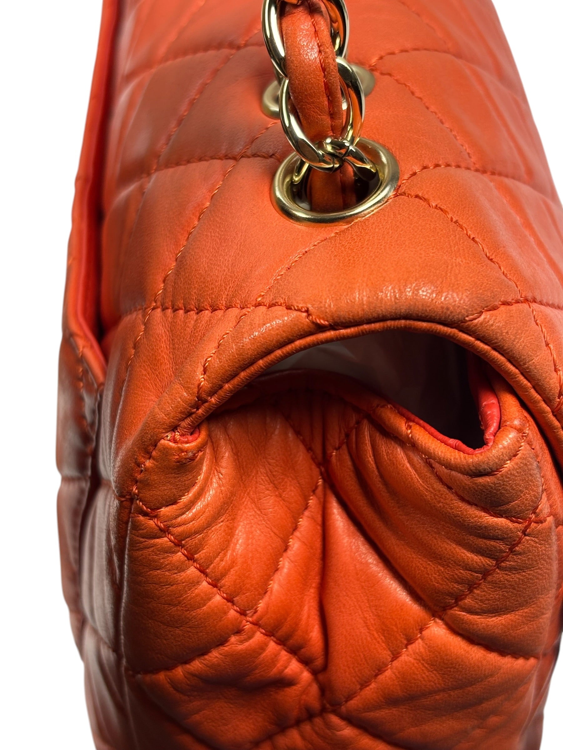 Chanel Orange Quilted Lambskin Flap Bag 2008