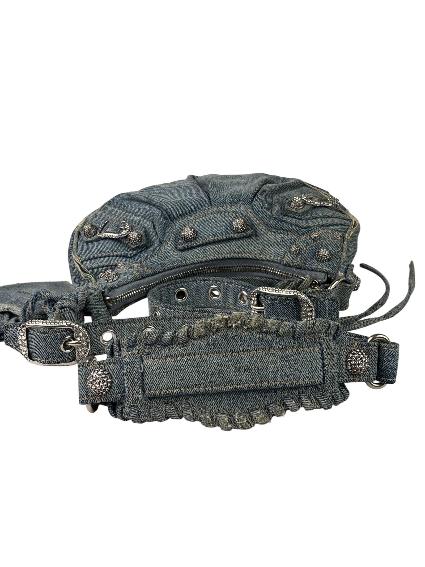 Balenciaga Denim Le Cagole Rhinestones Crossbody Bag