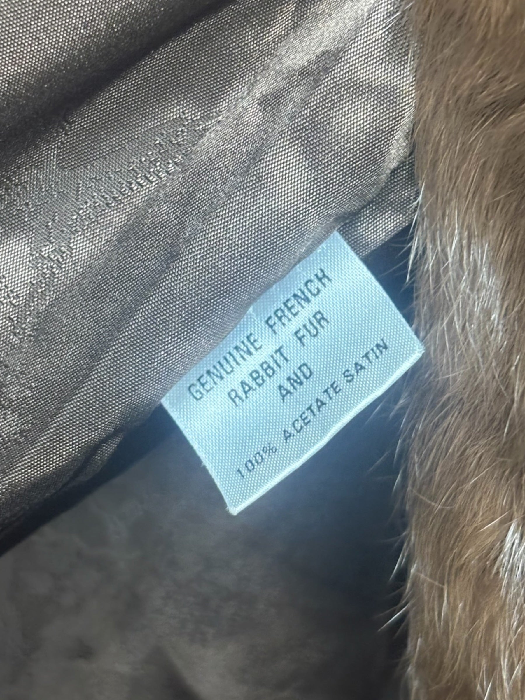 Vintage Brown French Rabbit Fur & Acetate Satin Long Coat