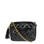 Chanel Black Quilted Patent Leather Camera Bag 1989