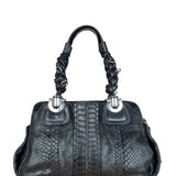 Chloé Vintage Black Leather Python Silverado Shoulder Bag