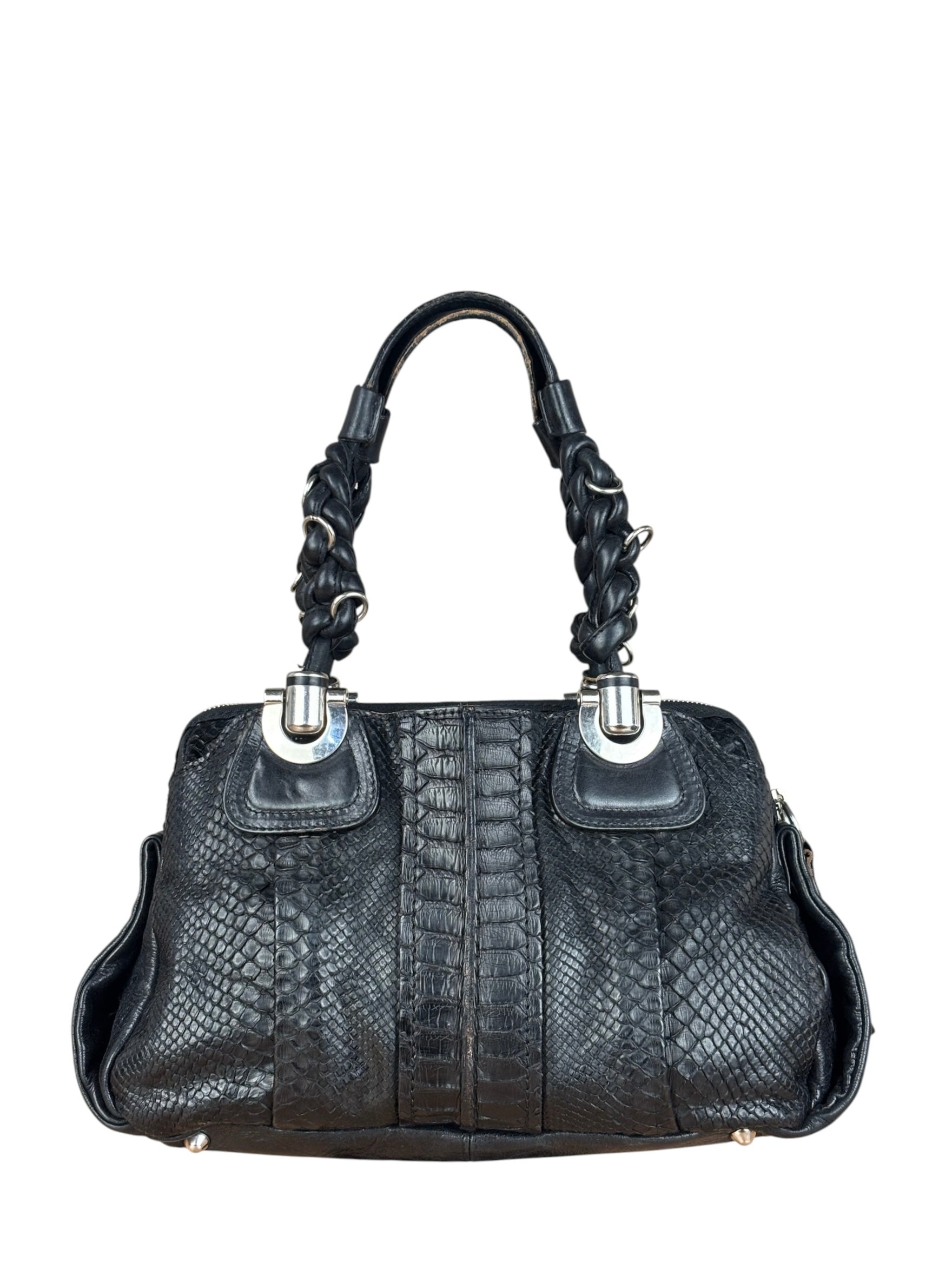 Chloé Vintage Black Leather Python Silverado Shoulder Bag