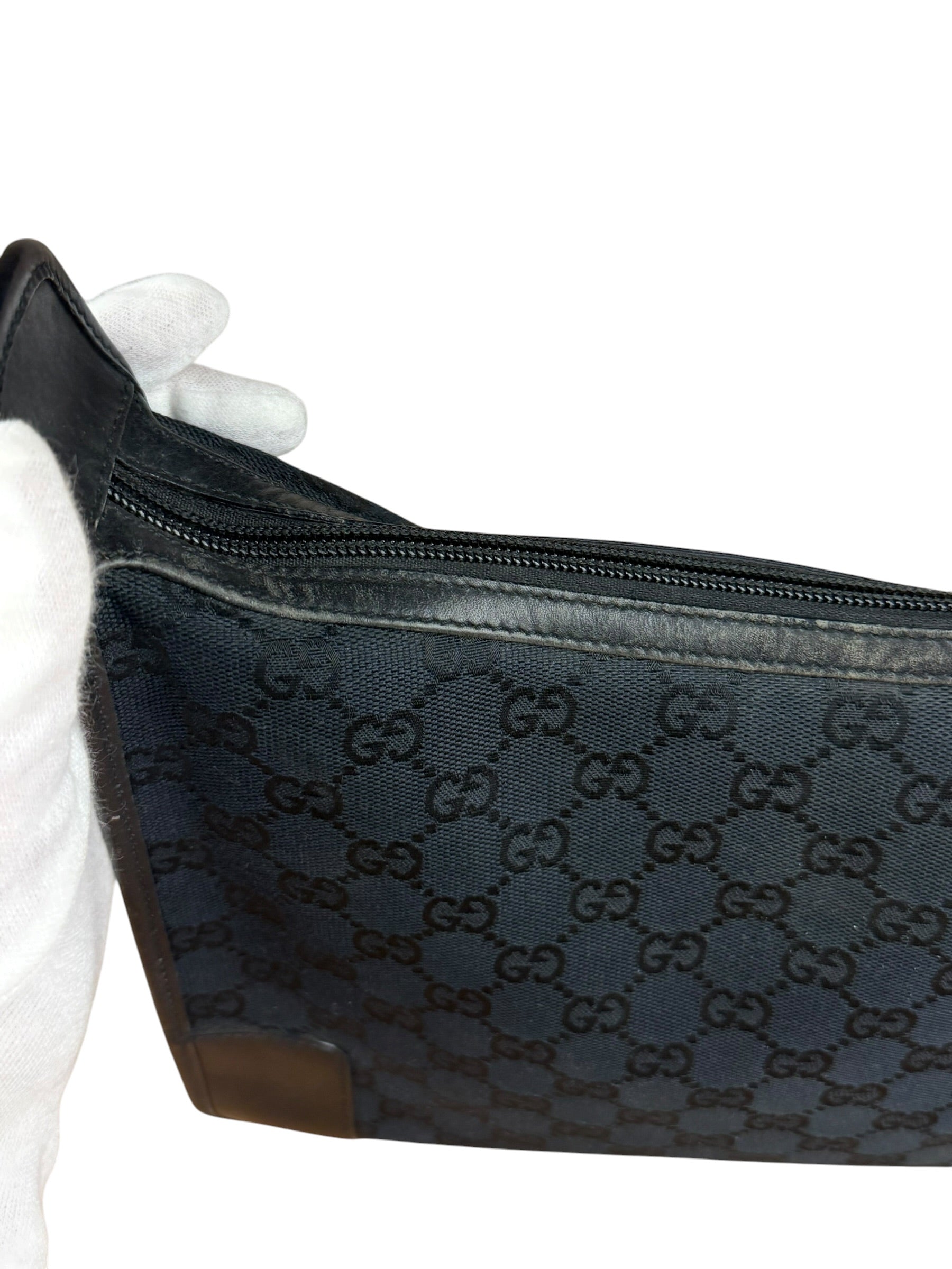 Gucci Vintage Black GG Canvas Shoulder Bag