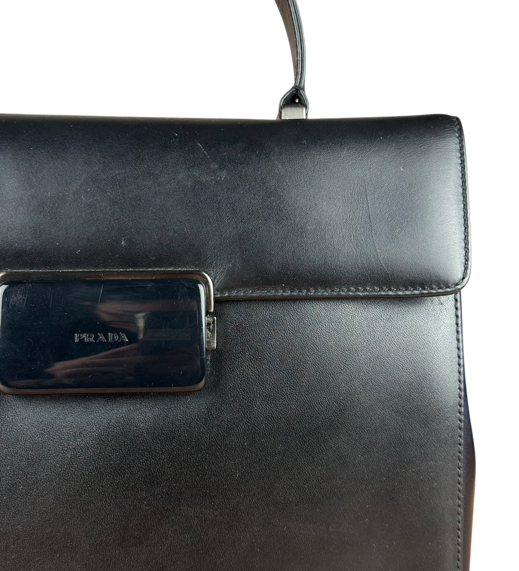 Prada Vintage Black Leather Top Handle Bag