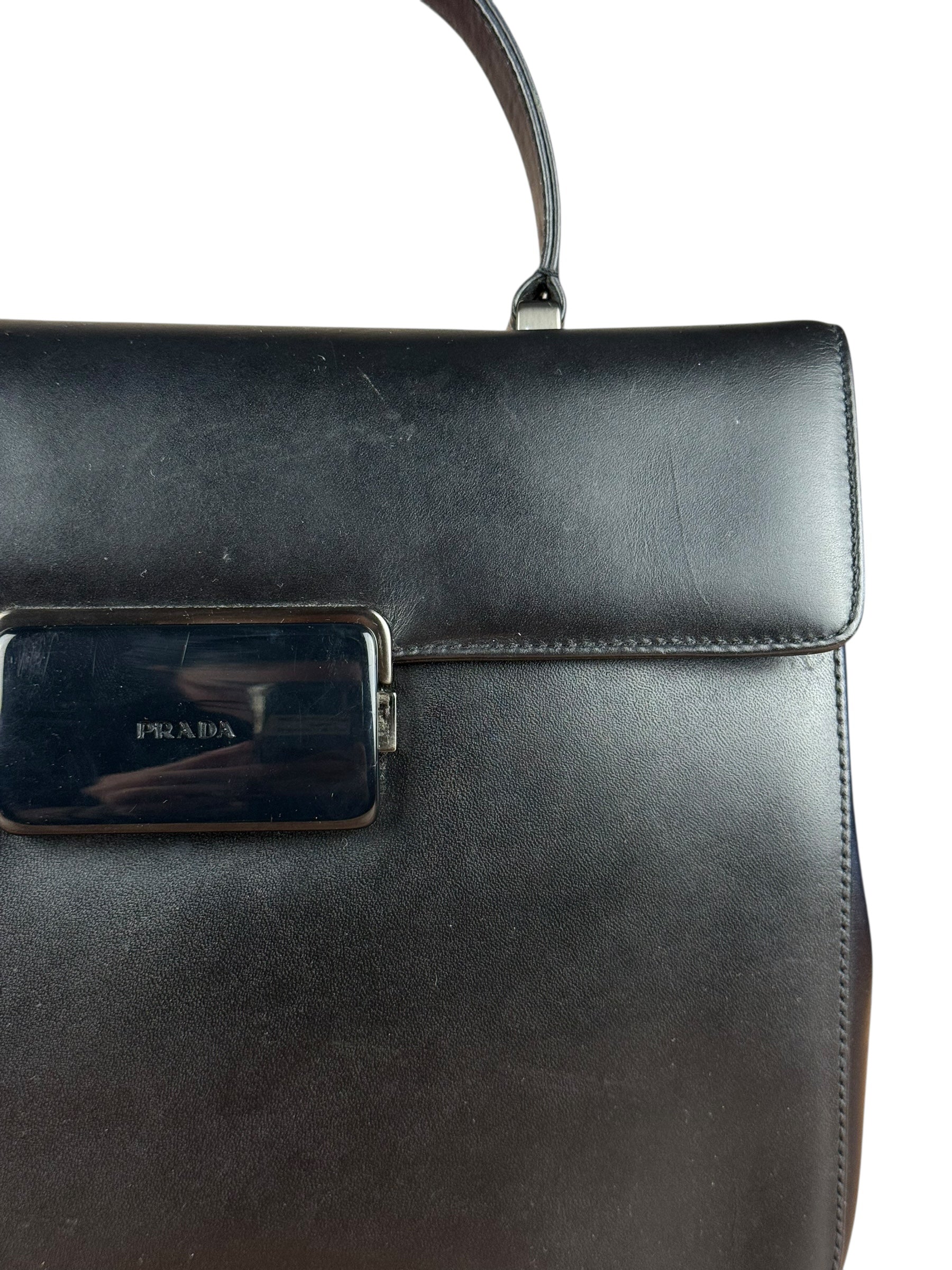 Prada Vintage Black Leather Top Handle Bag