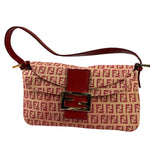 Fendi Red Leather Trim Zucca Baguette