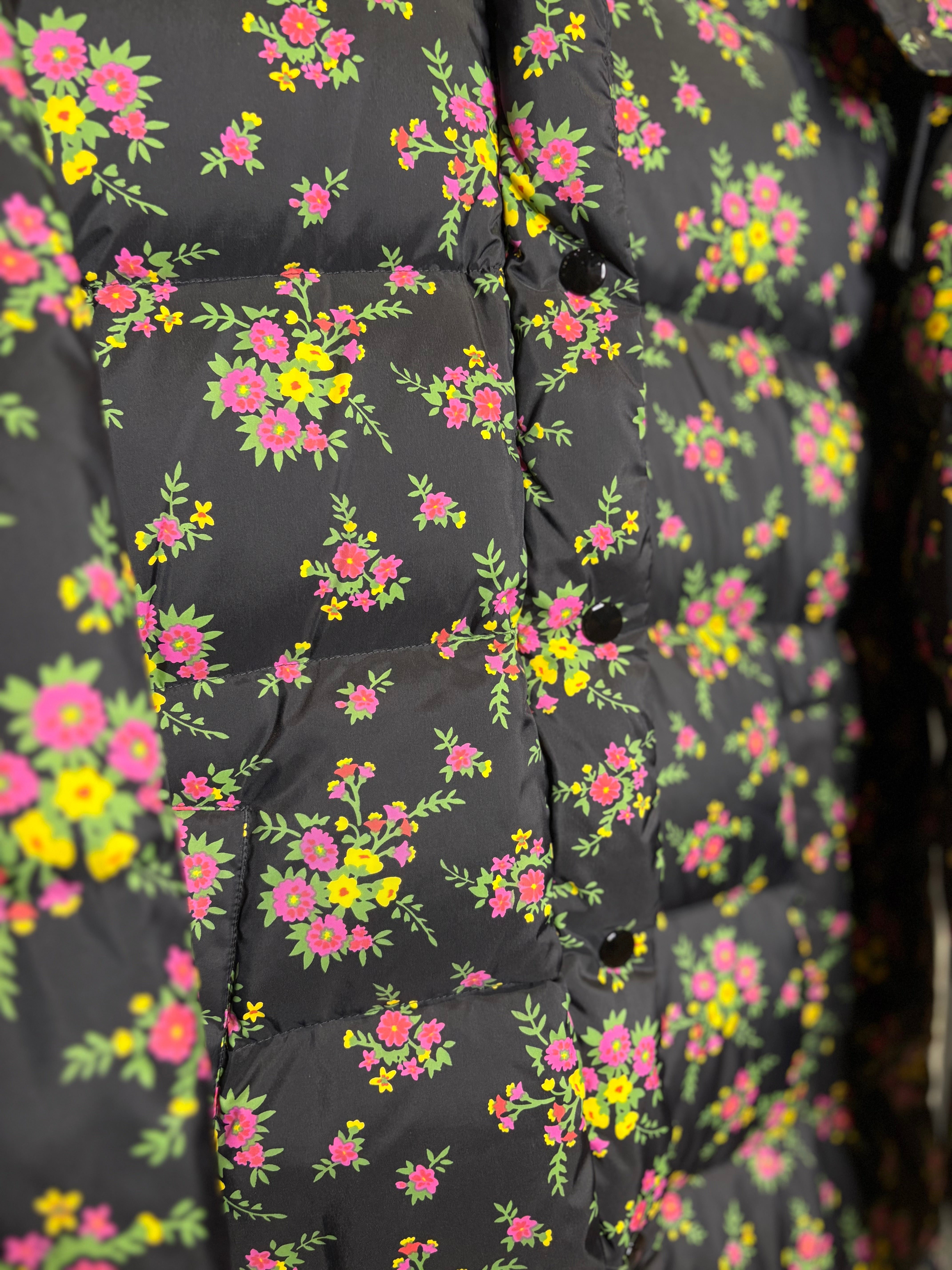 Gucci Floral Print Black Long Puffer Coat