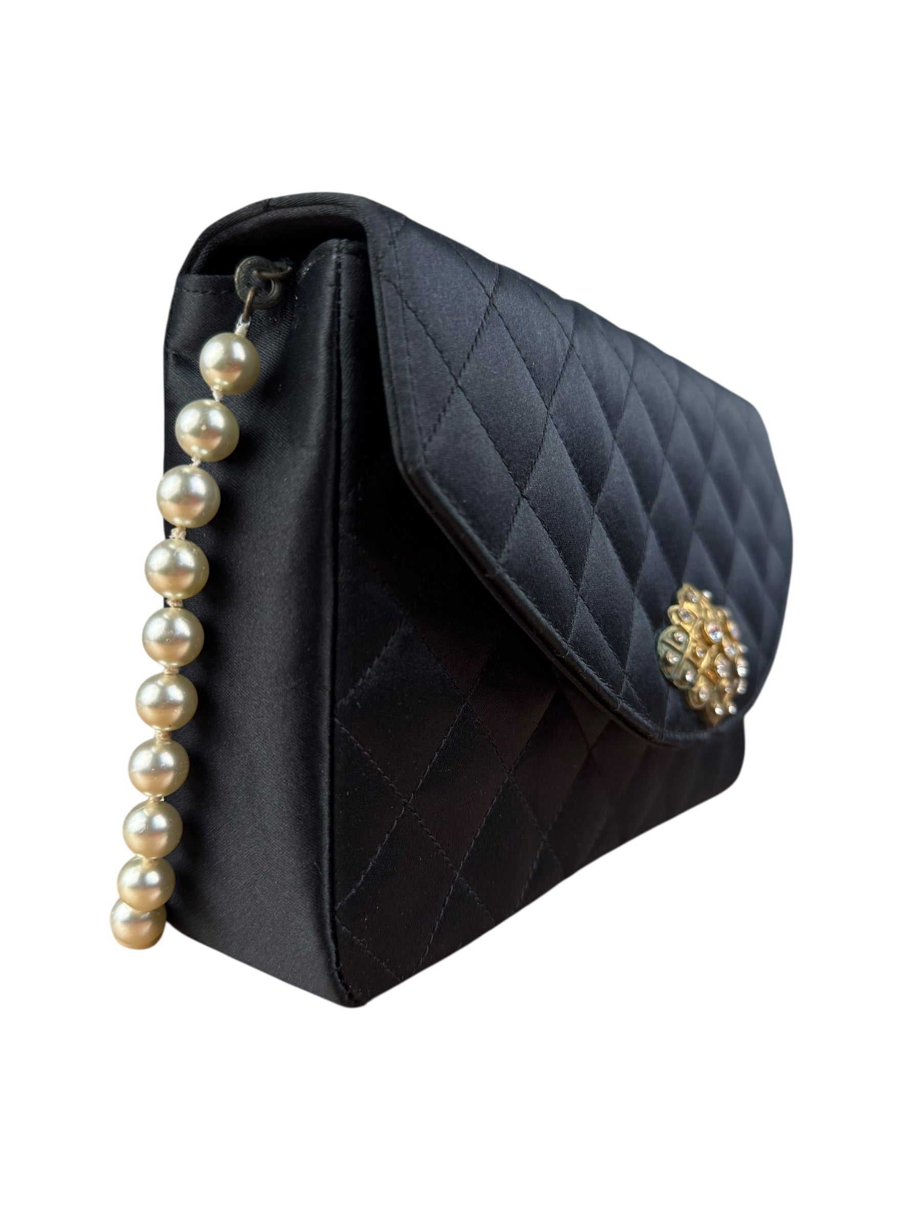 Chanel Black Quilted Satin Gripoix 1986