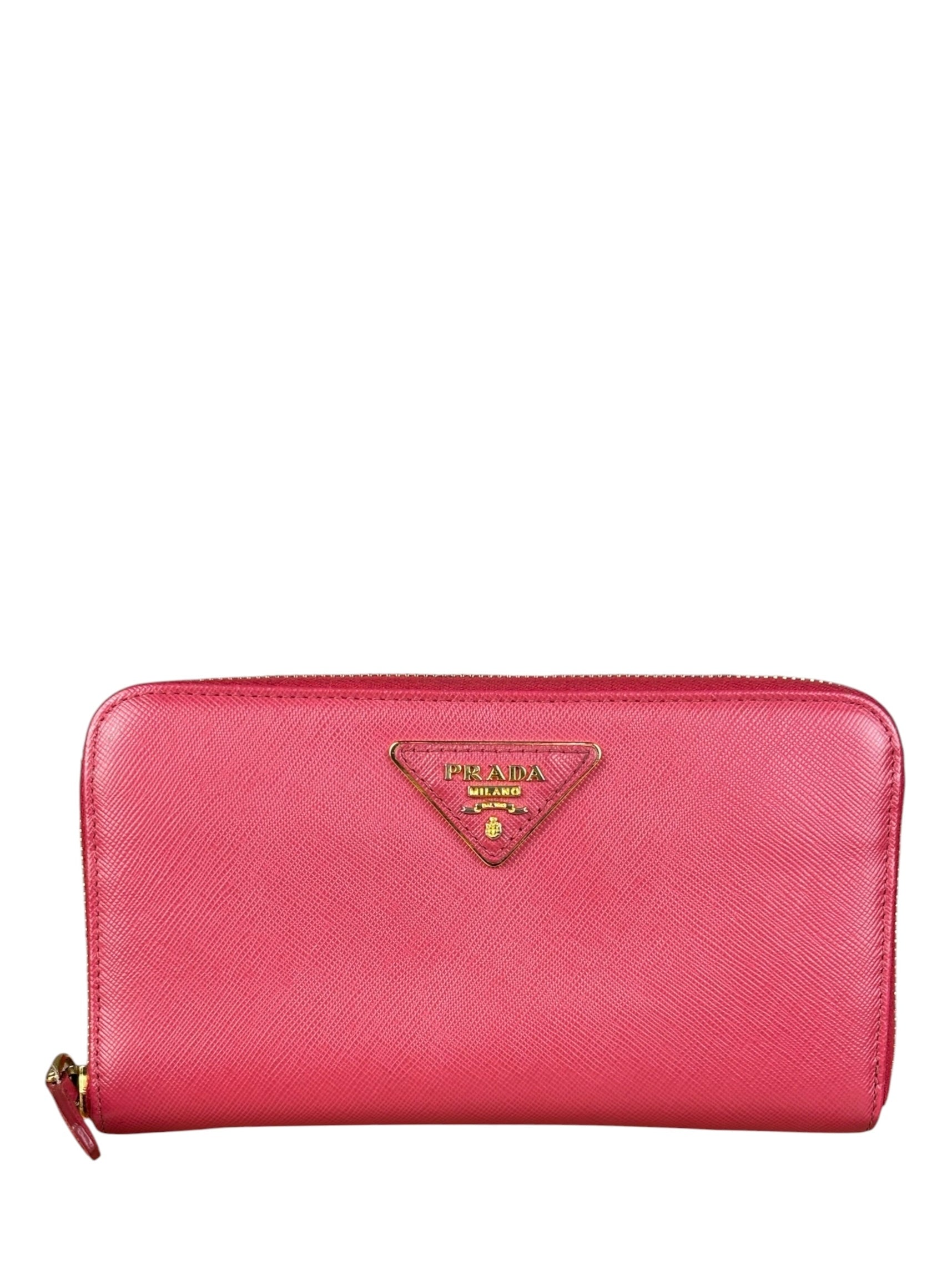 Prada Vintage Pink Saffiano Leather Long Wallet