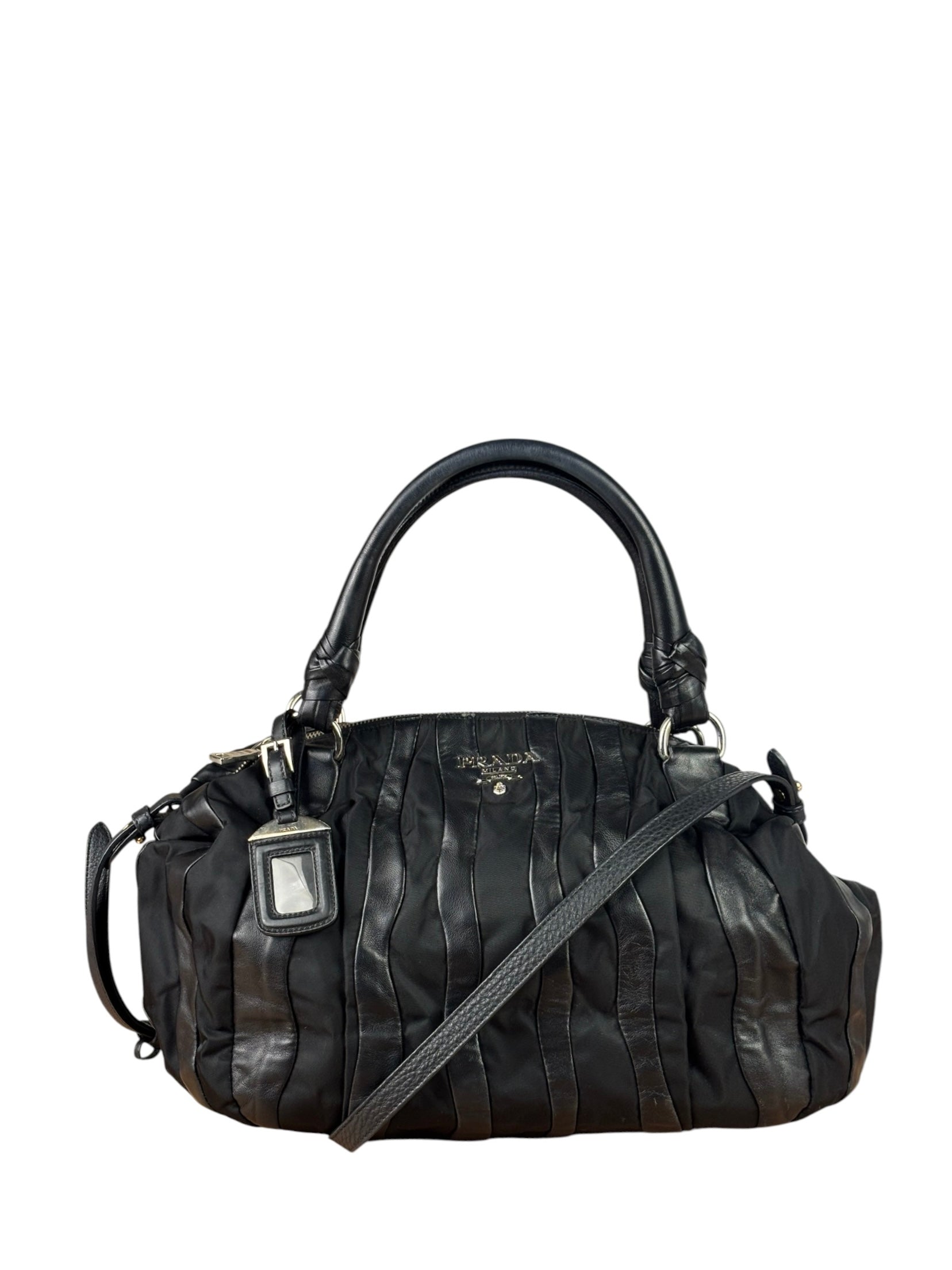 Prada Black Tessuto Nylon/Nappa Leather Waves Two-Way Bag