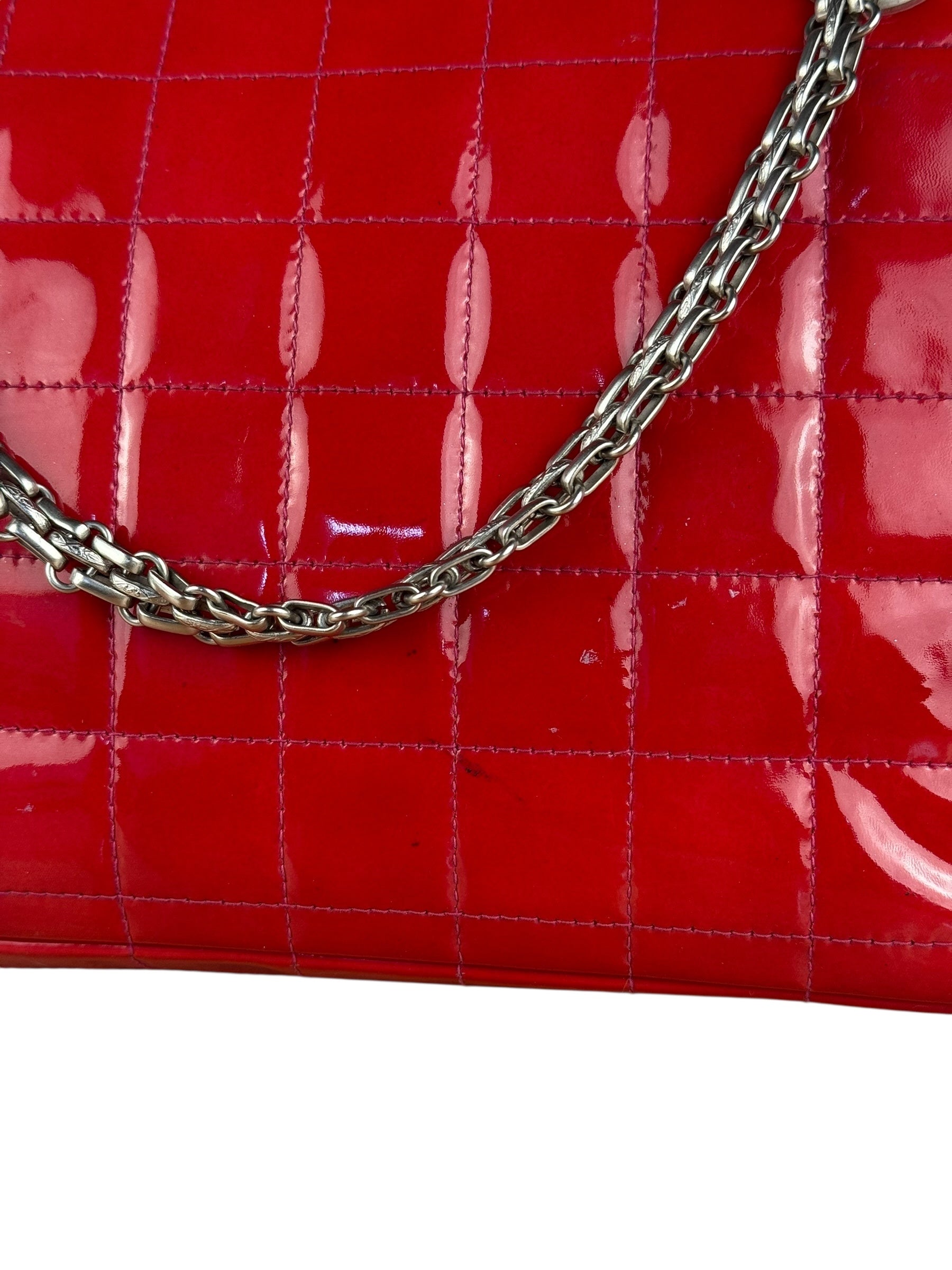 Chanel Red Patent Chocolate Bar Chain Flap Bag 2000