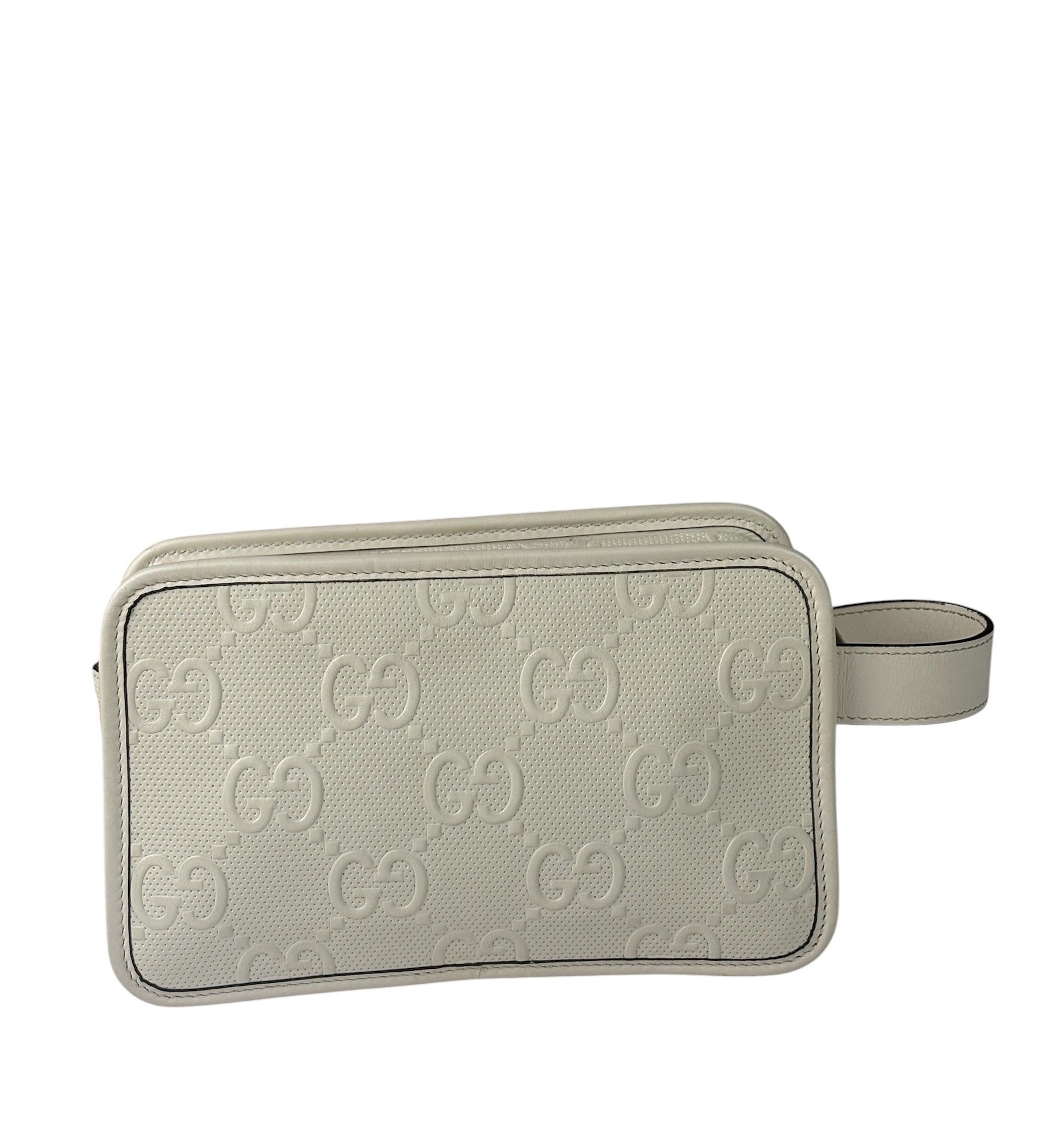 Gucci Ivory GG Web Leather Cosmetic Zip Pouch