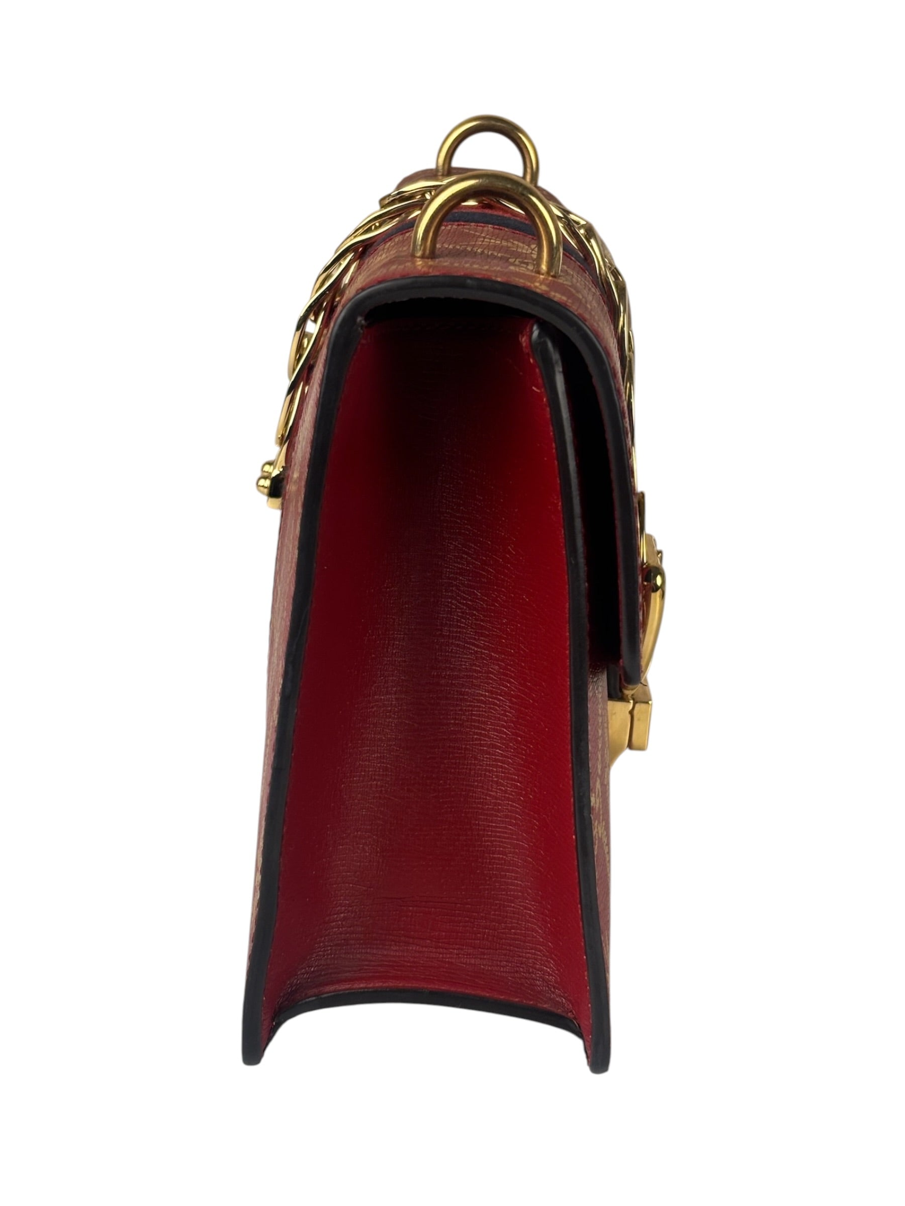 Gucci Red Leather Sylvie Chain Shoulder Bag