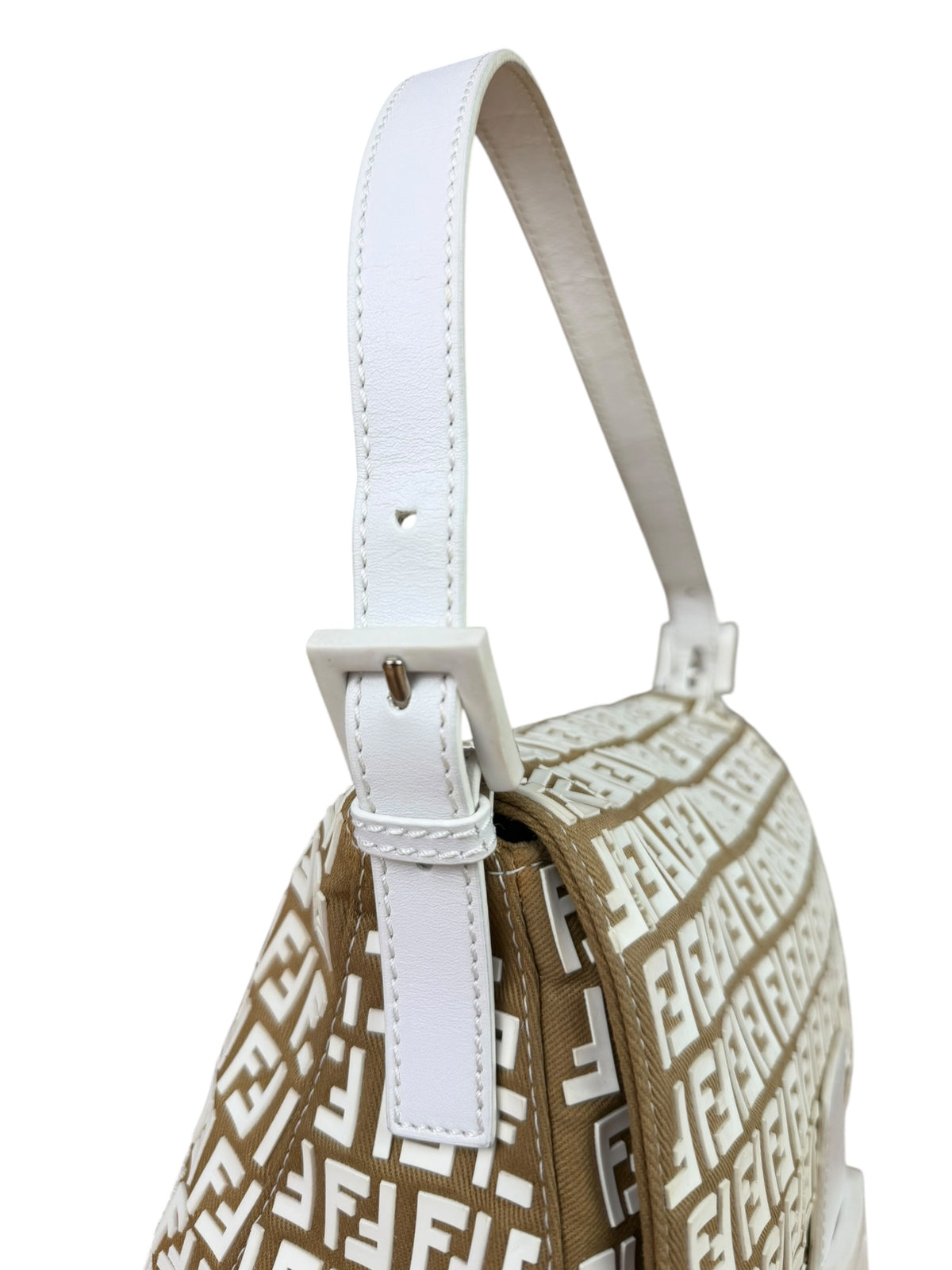 Fendi Vintage Beige Canvas Rubber FF Print Mamma Baguette