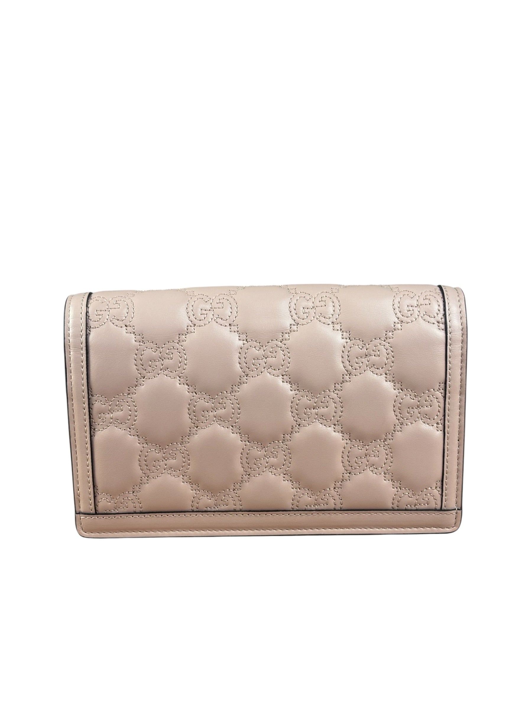 Gucci Light Pink Leather GG Matelasse Chain Wallet