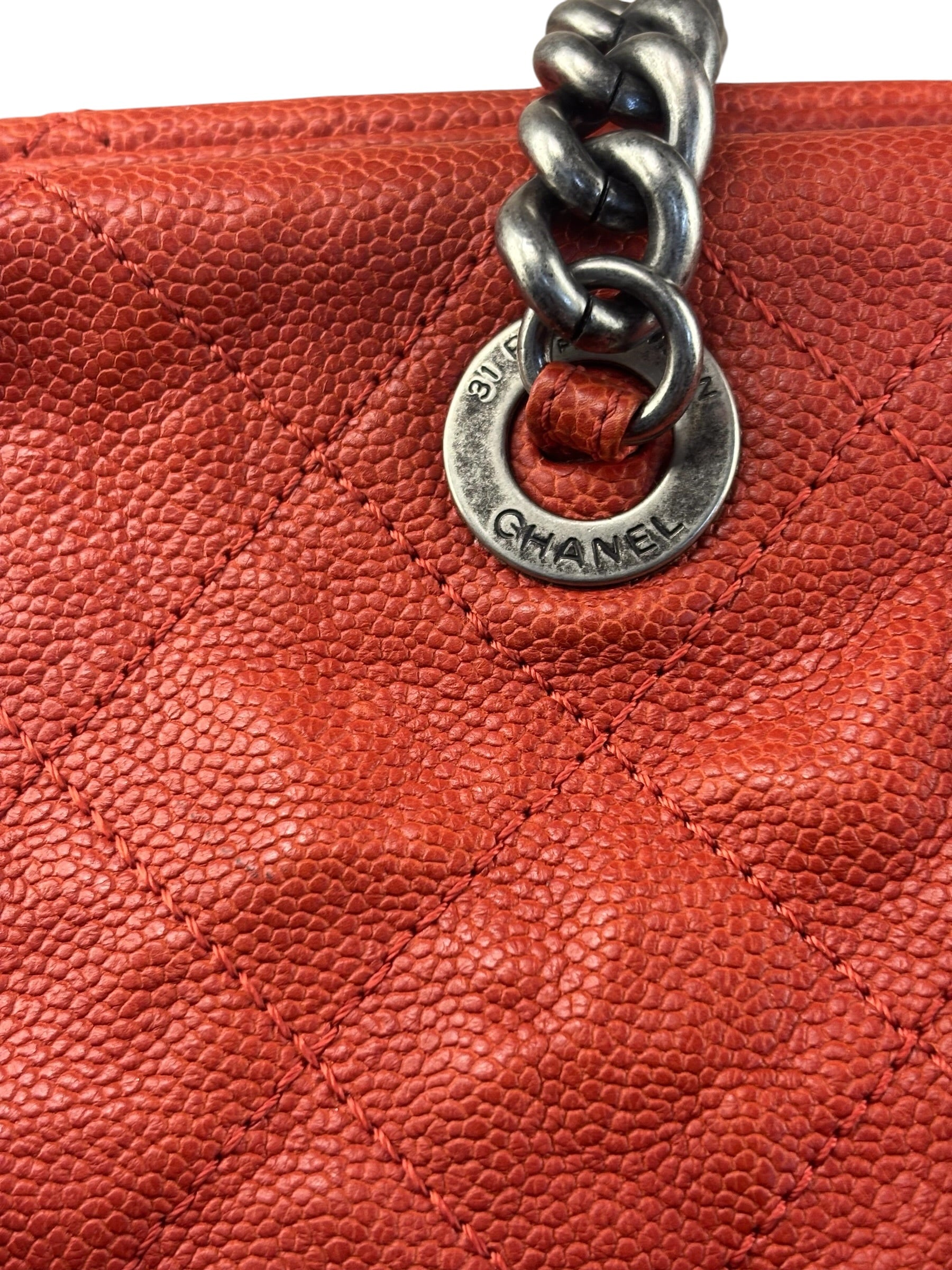 Chanel Red Caviar Quilted Medium Frame Shoulder Bag 2011