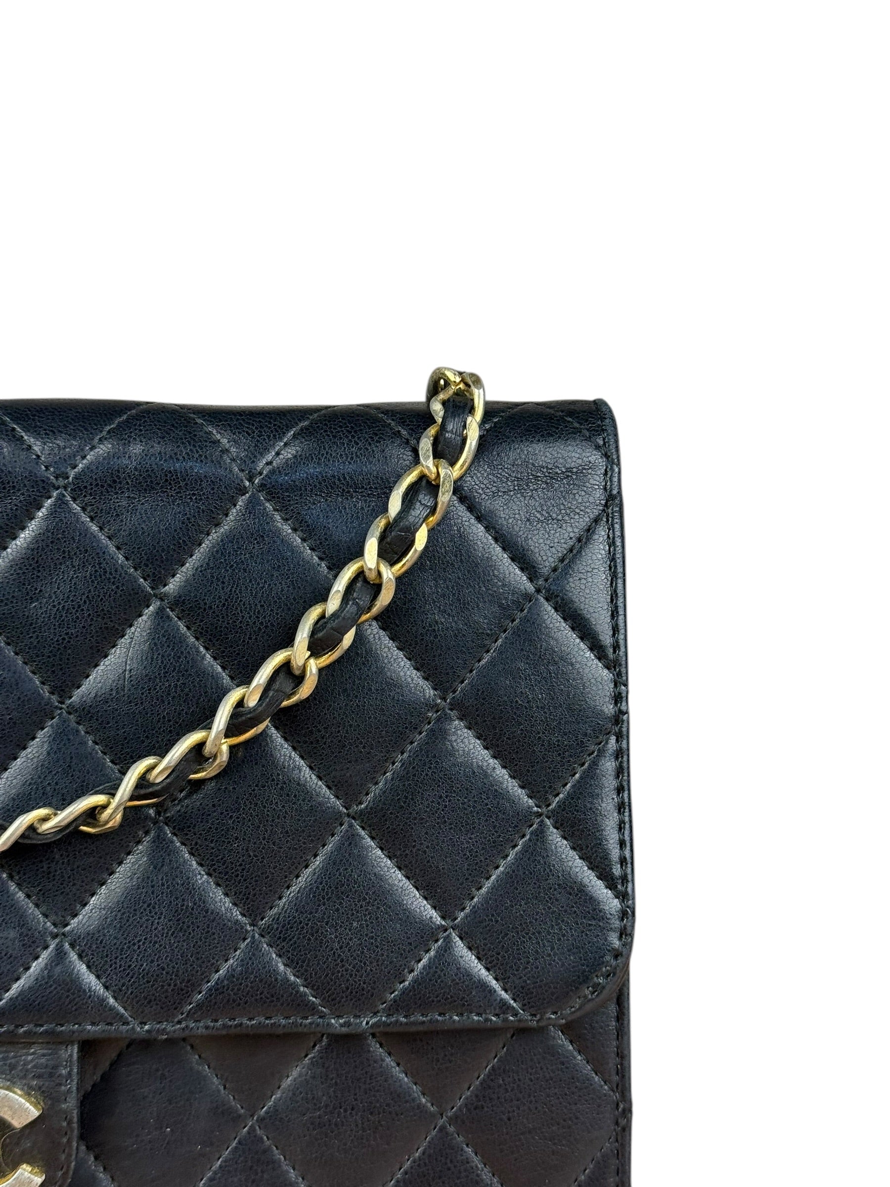 Chanel Black Diamond Stitch Lambskin Square Flap 1988