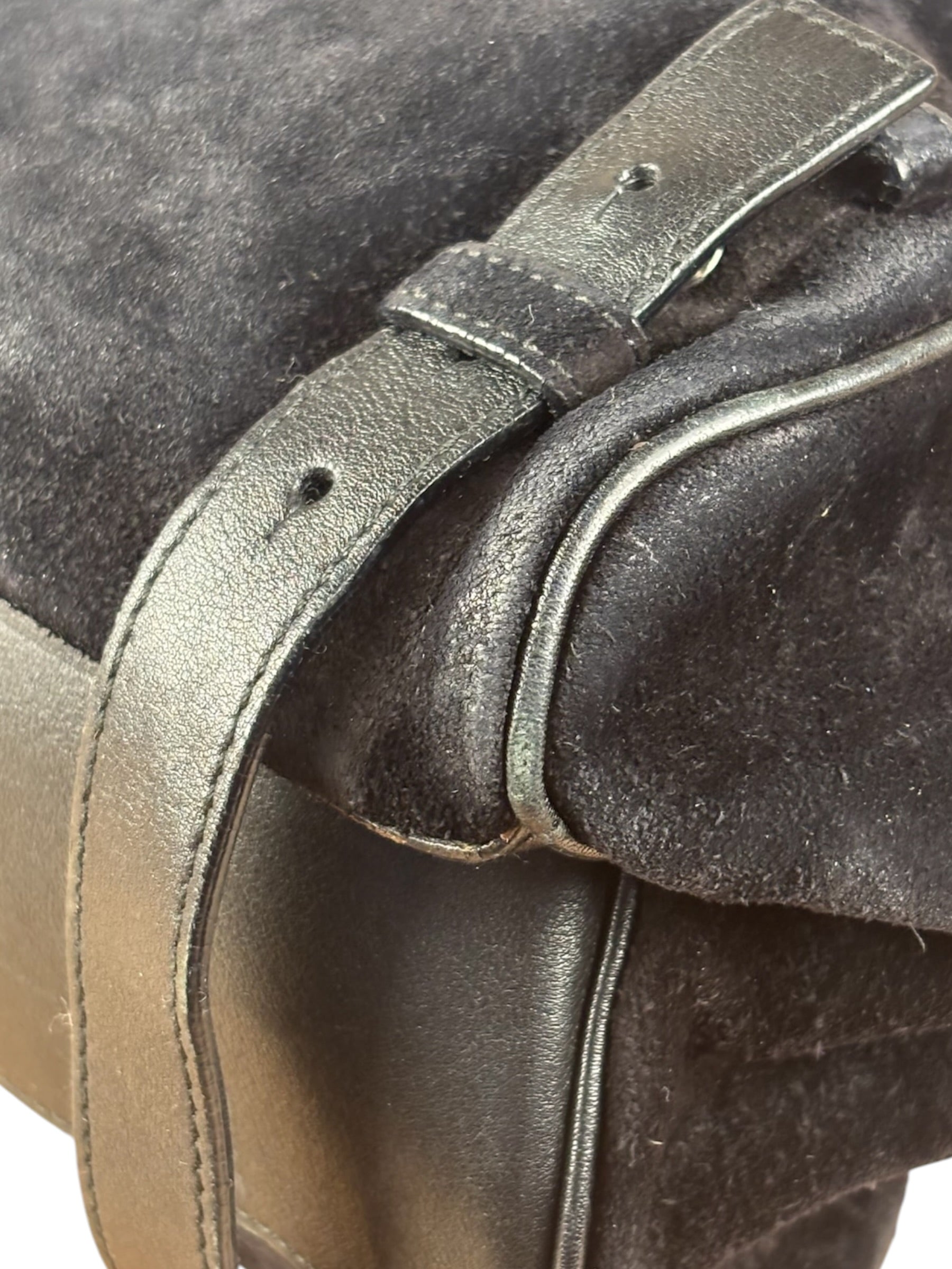 Salvatore Ferragamo Black Rabbit Fur Leather Trim Shoulder Bag