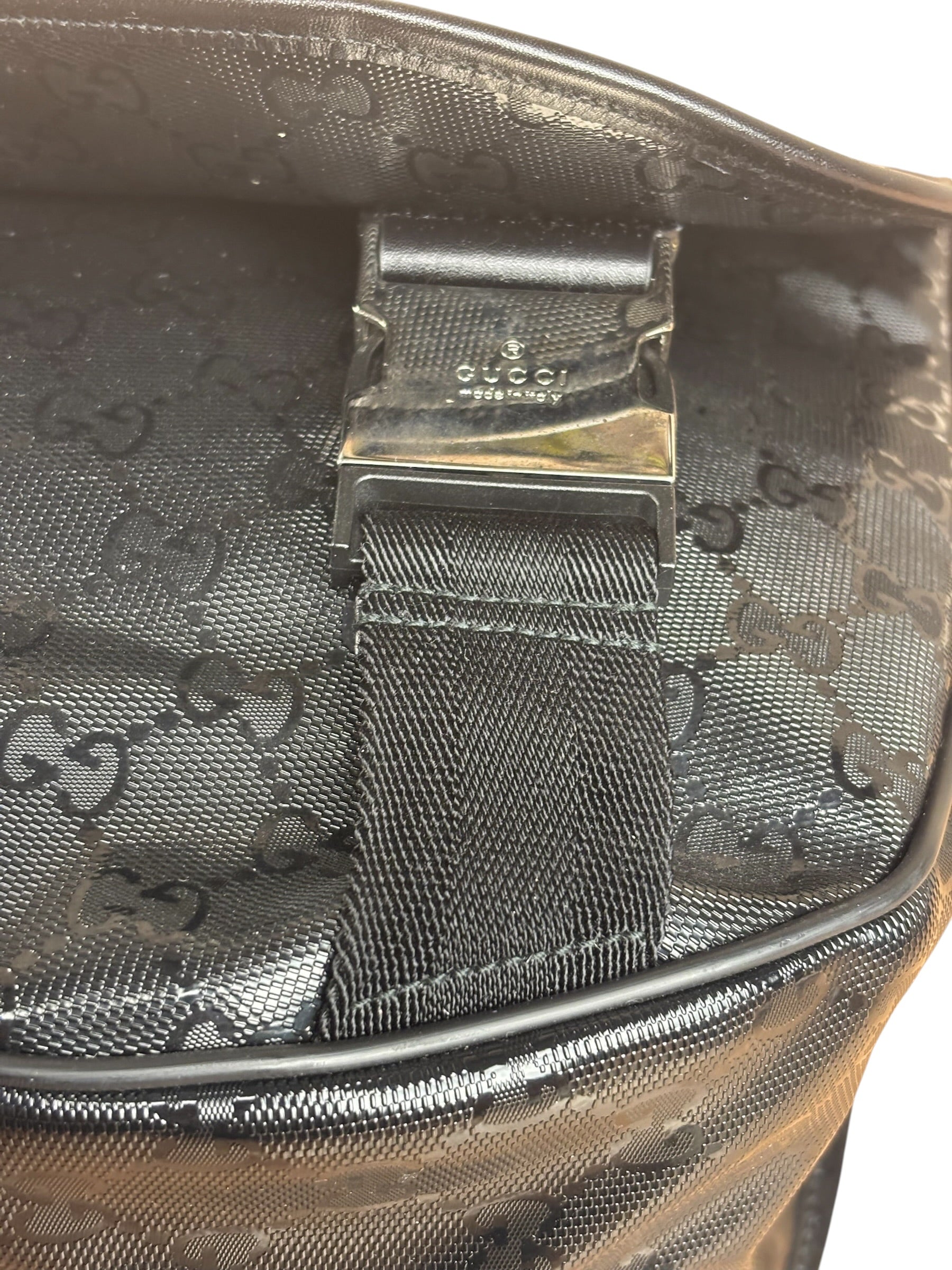 Gucci Black PVC GG Imprime Web Buckle Messenger Bag