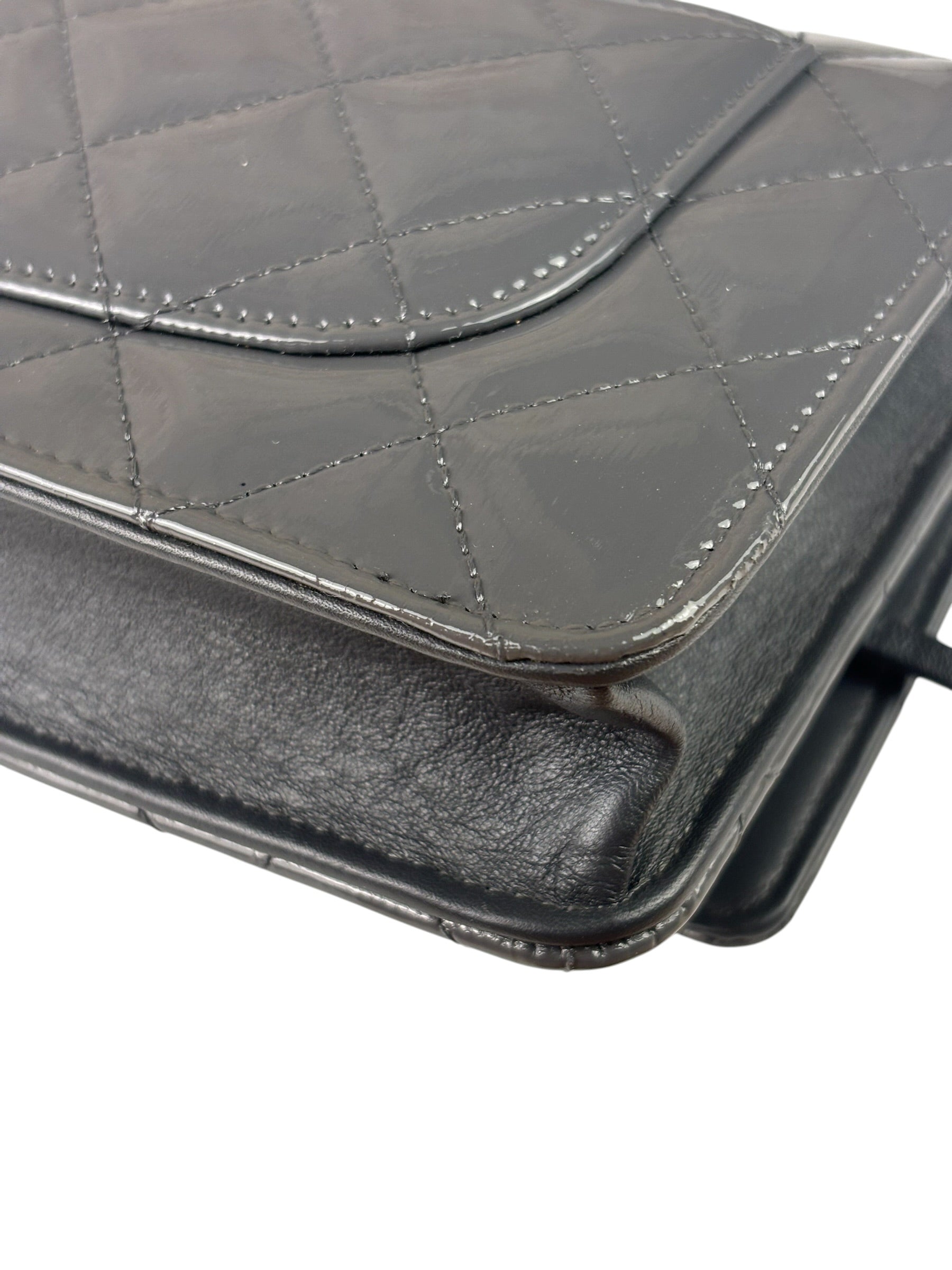 Chanel Grey Quilted Patent Leather Wallet-On-Chain 2012