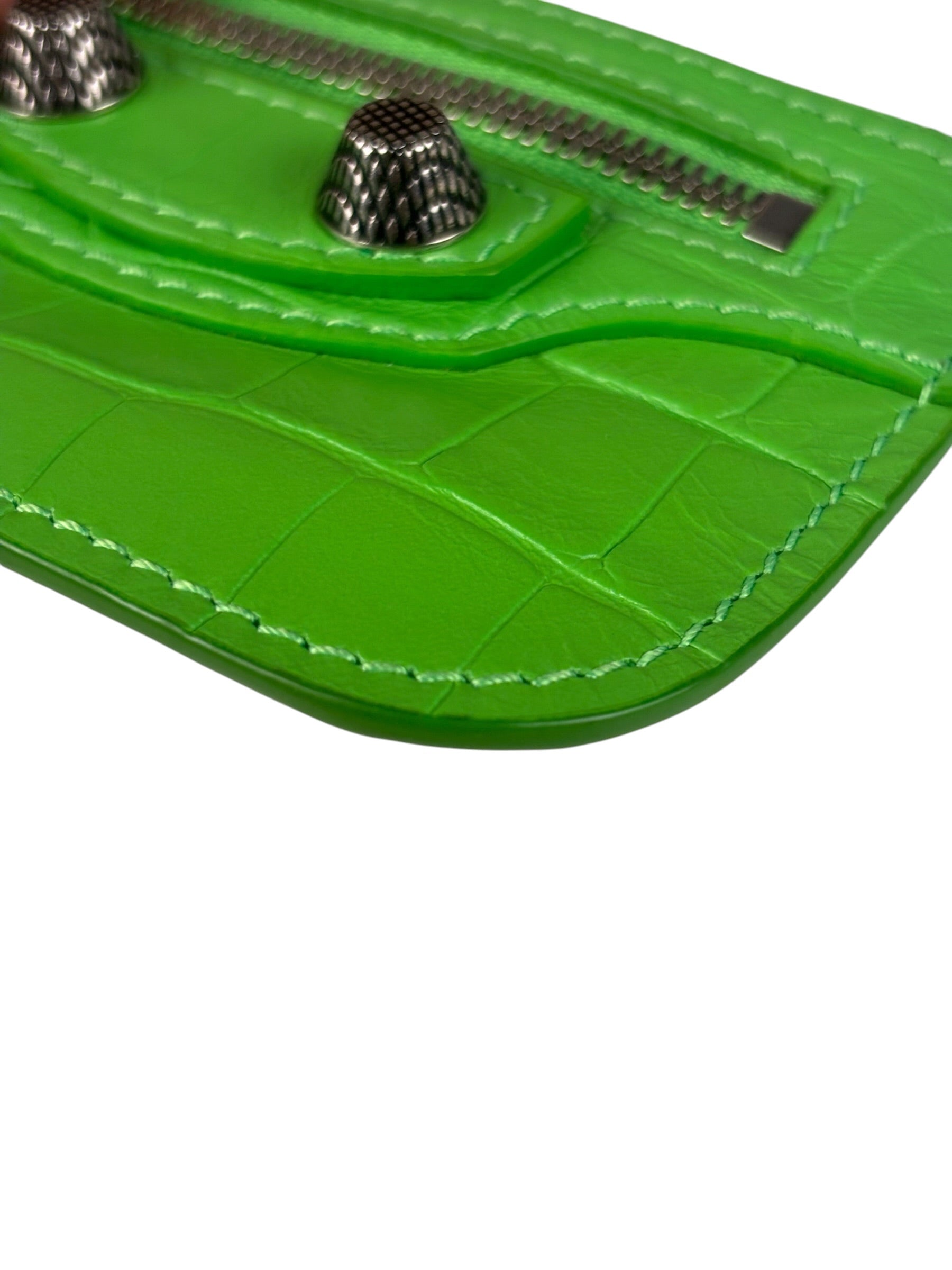 Balenciaga Neon Green Crocodile-Embossed Coin/Card Holder