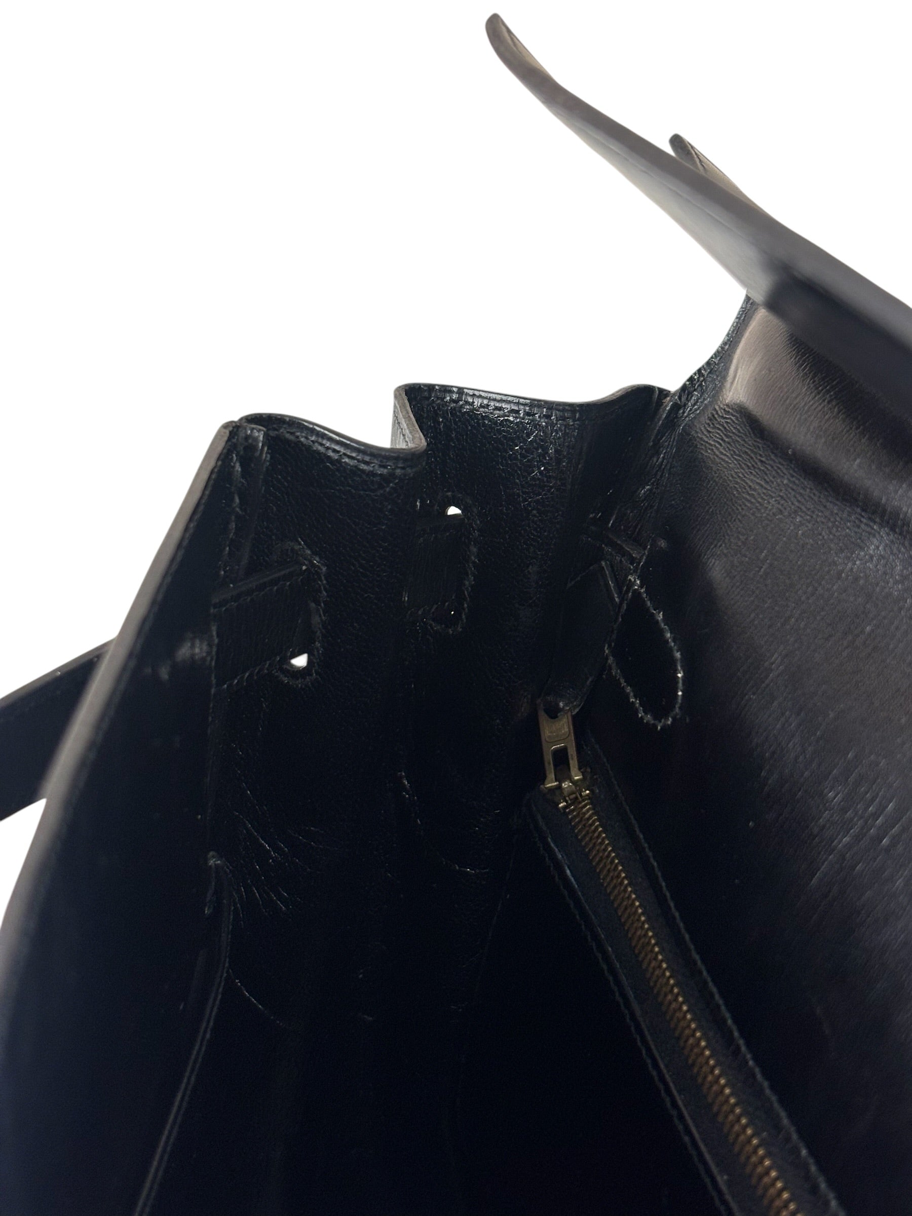 Hermes Black Box Leather Kelly 32 Handbag 1979