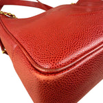Chanel Red Caviar Leather CC Logo Tote Bag
