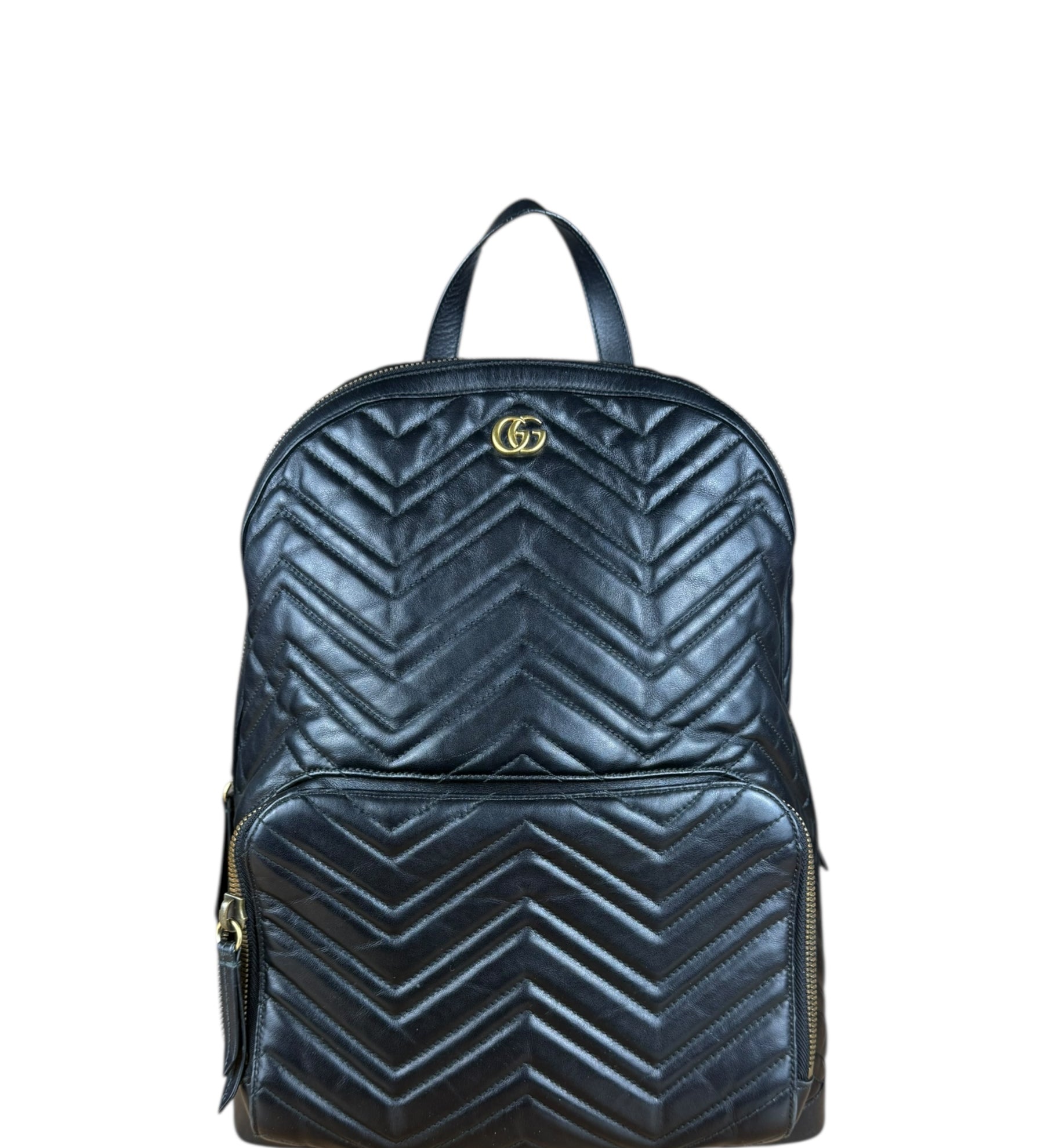 Gucci Black Chevron Leather Backpack