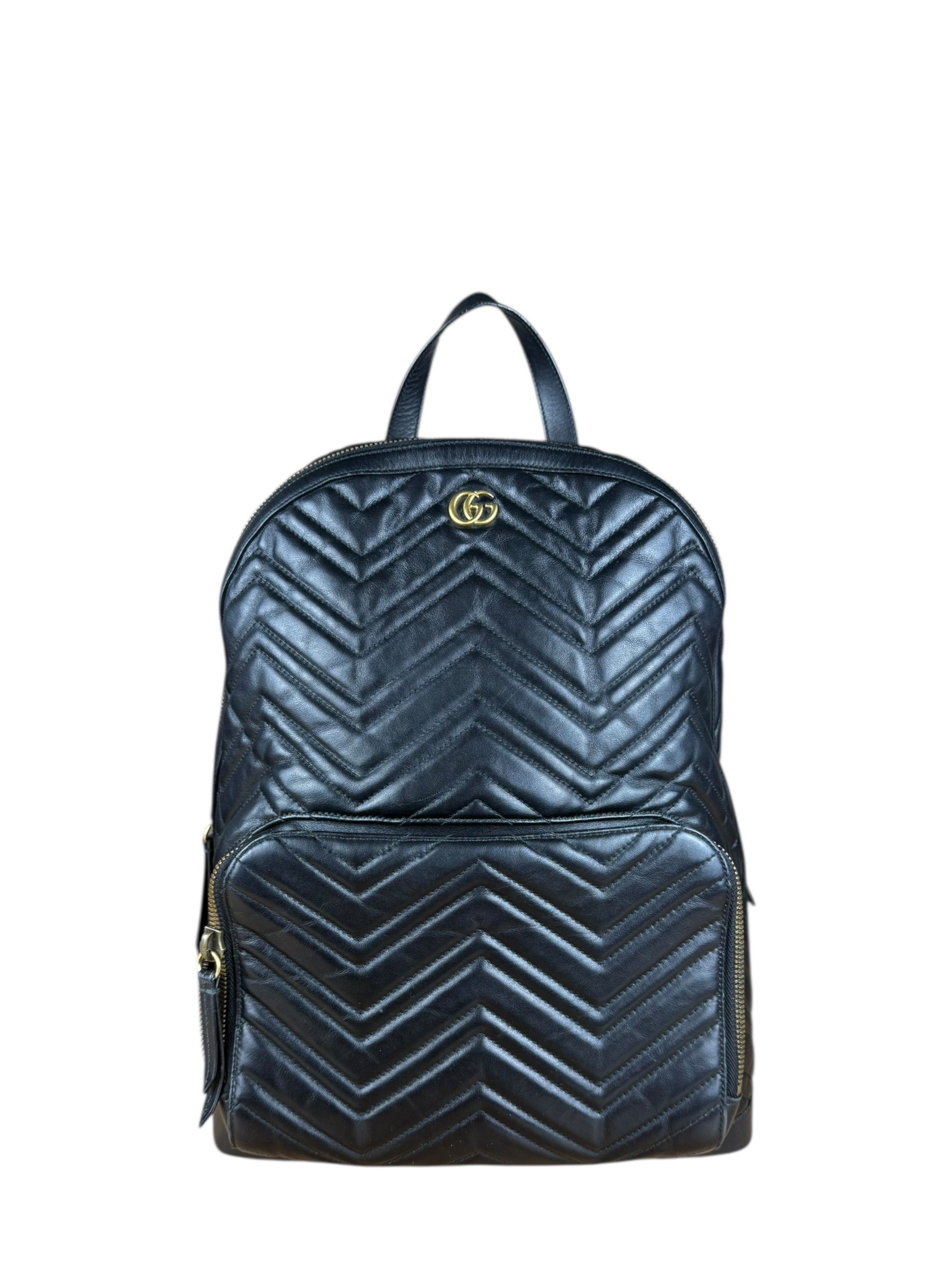 Gucci Black Chevron Leather Backpack