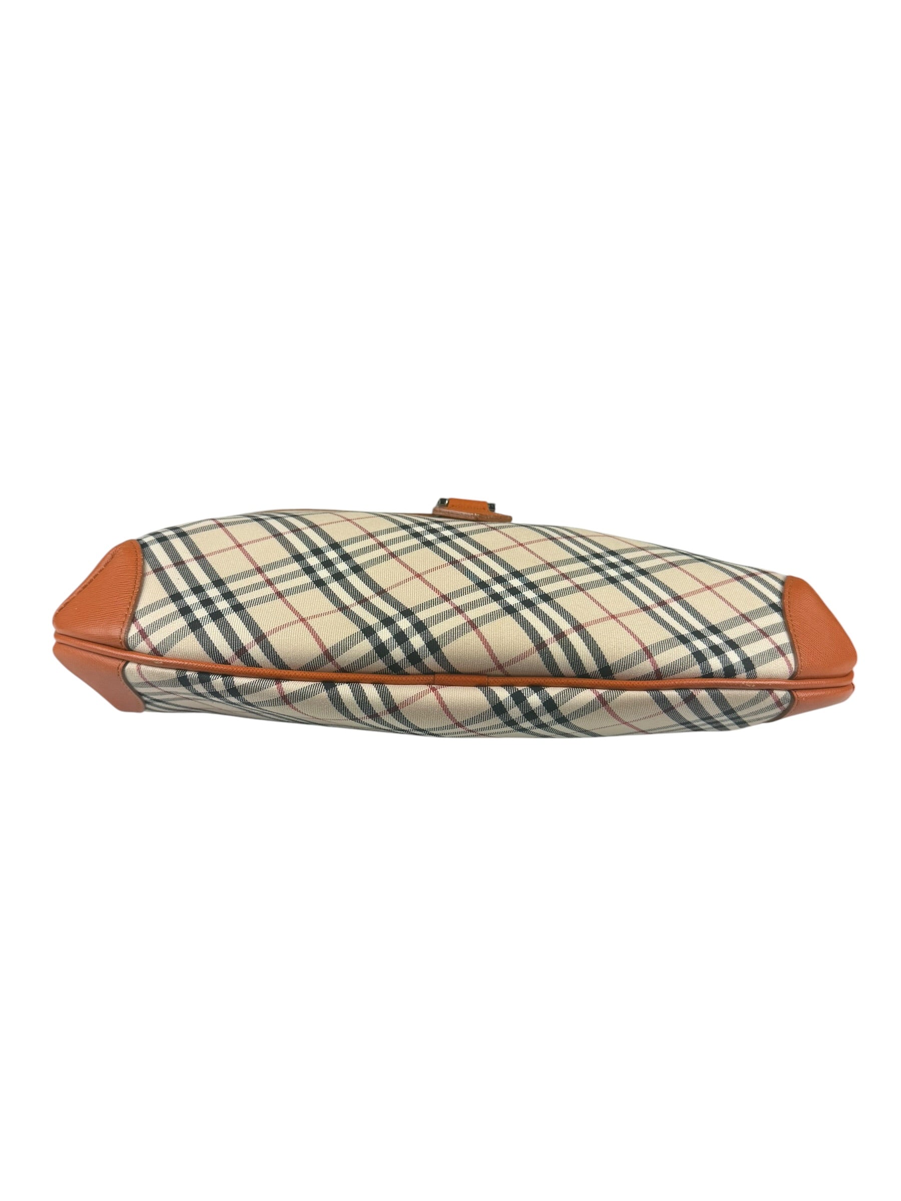 Burberry Orange Leather Trim Nova Check Hobo Bag
