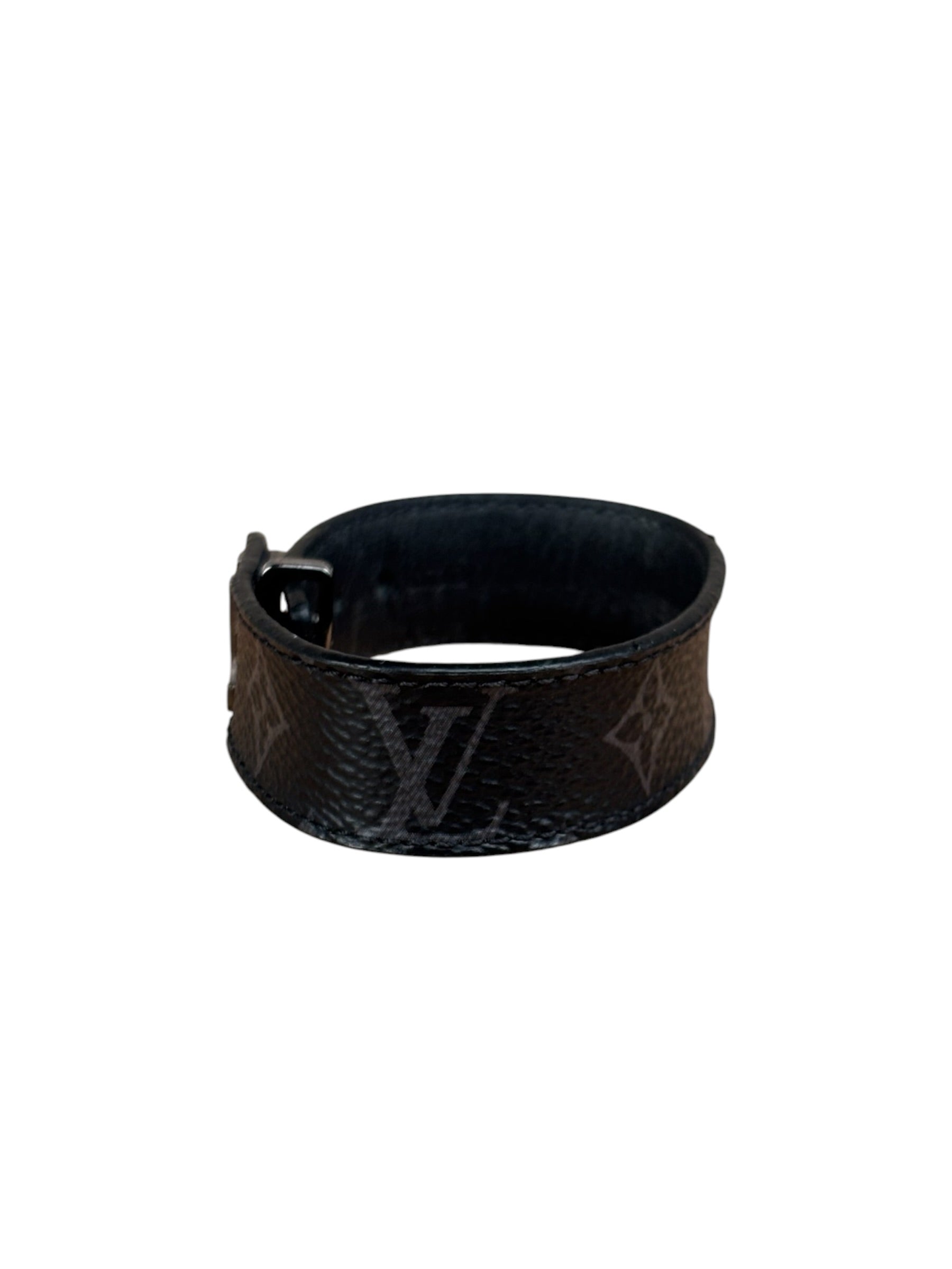 Louis Vuitton Black Leather Canvas Monogram Eclipse Slim Bracelet