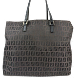 Fendi Brown Leather Trim FF Zucca Tote Bag
