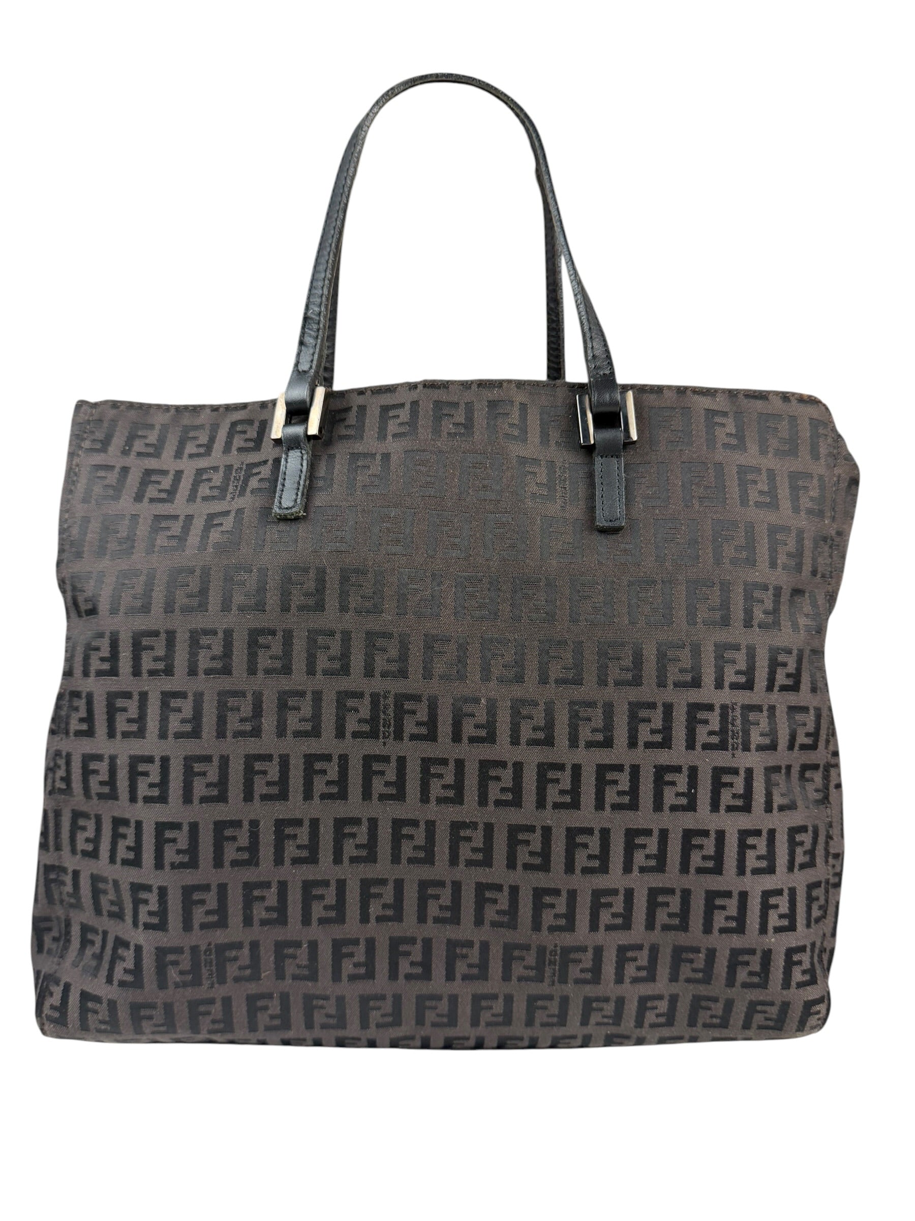 Fendi Brown Leather Trim FF Zucca Tote Bag