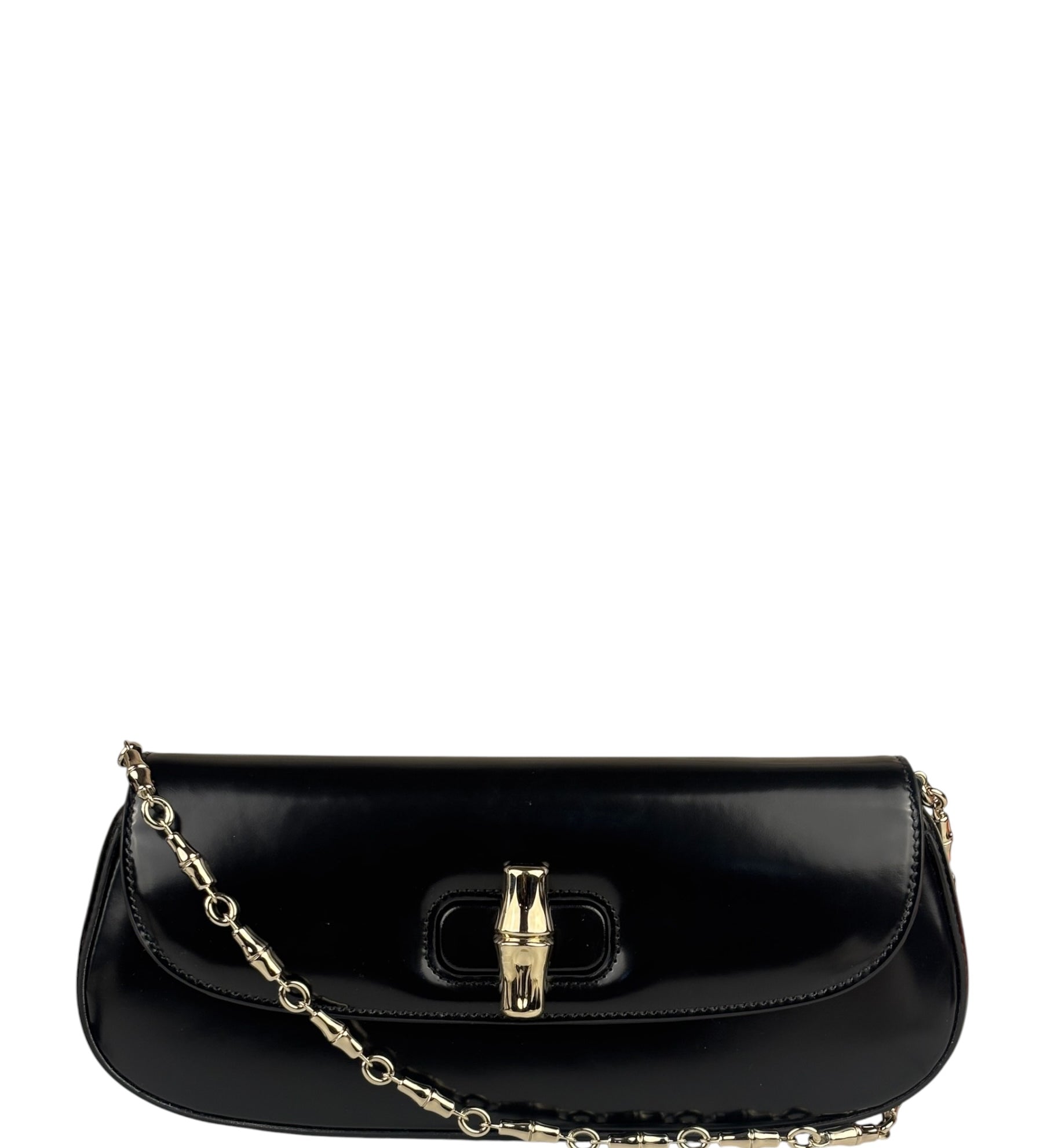 Gucci Black Leather Bamboo Night Small Clutch/Pochette
