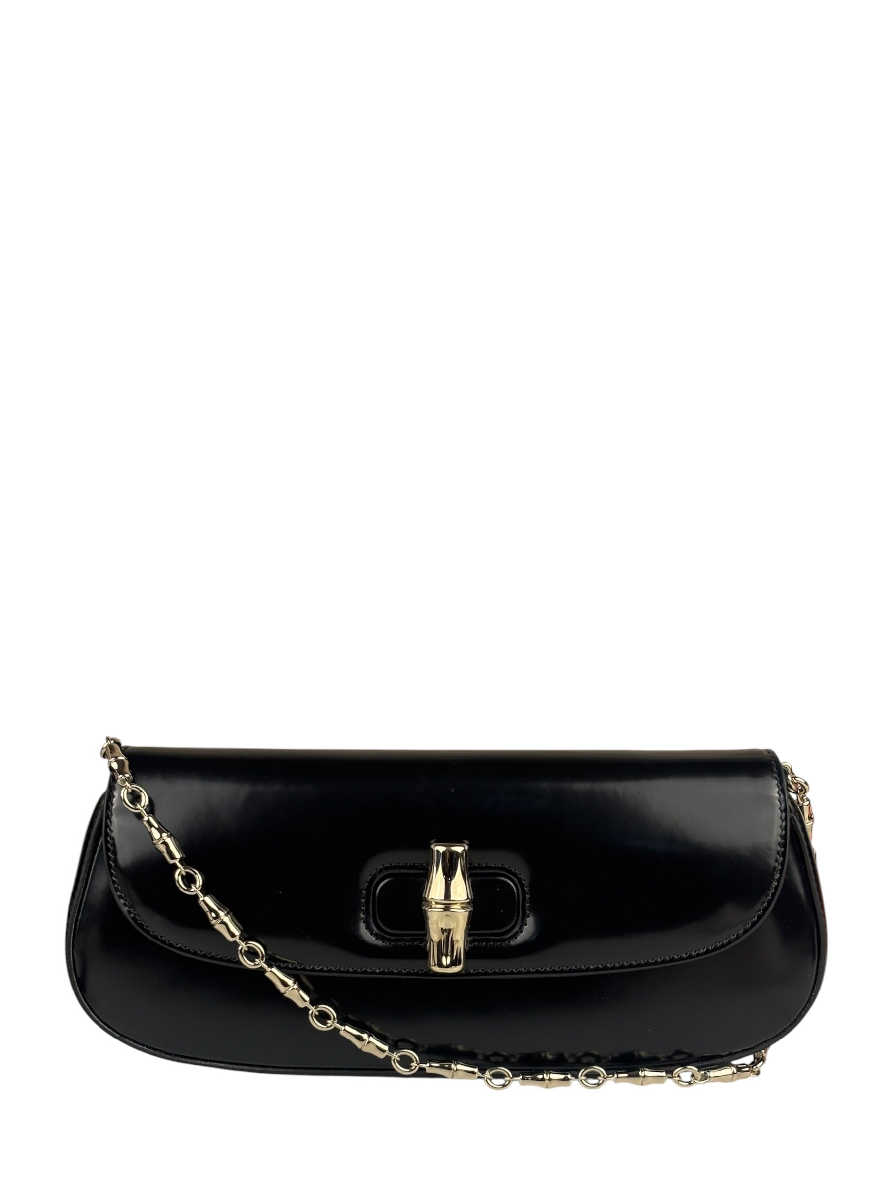Gucci Black Leather Bamboo Night Small Clutch/Pochette