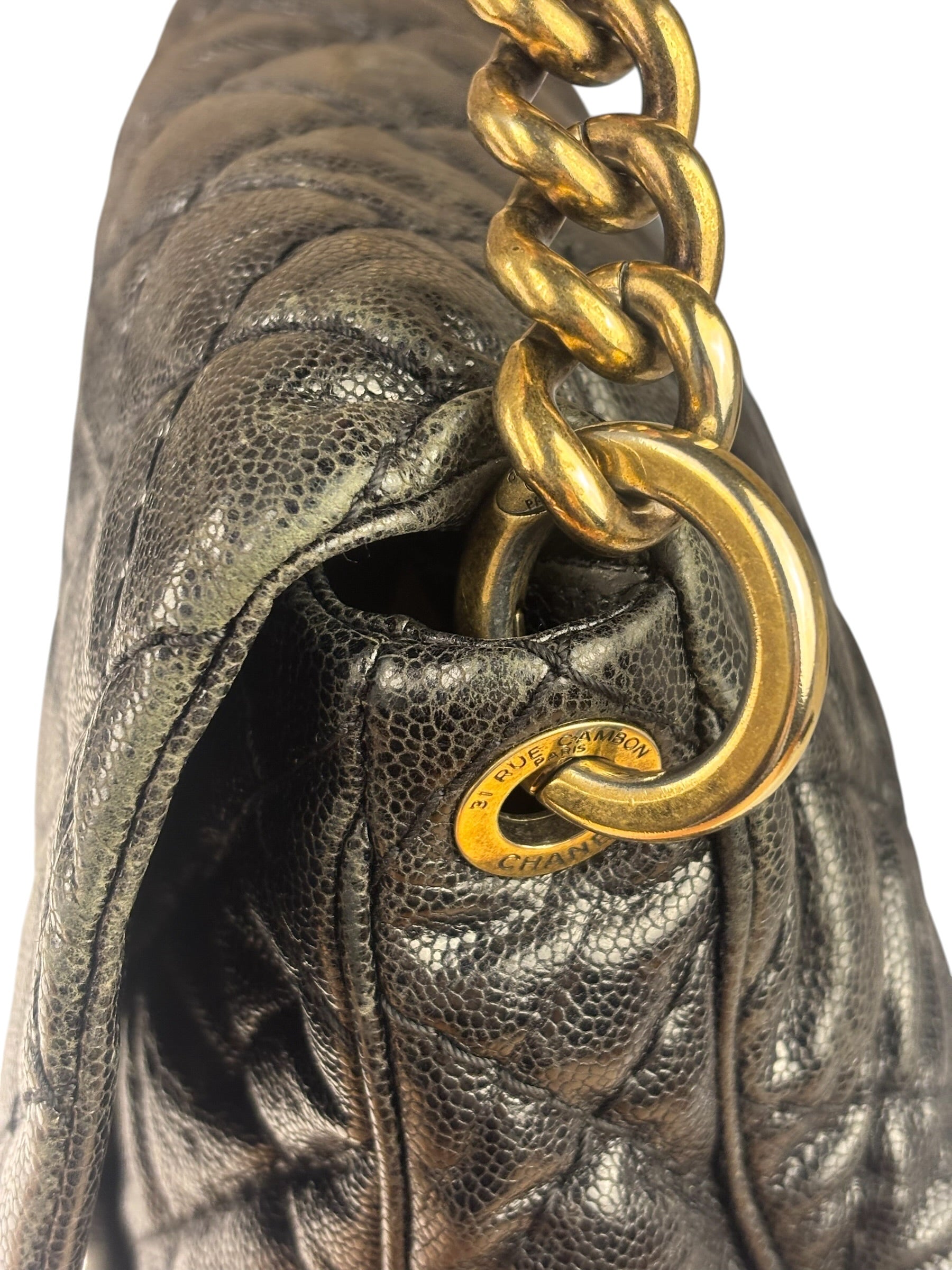Chanel Black Caviar Quilted Coco Pleats Flap Two-Way Bag 2012