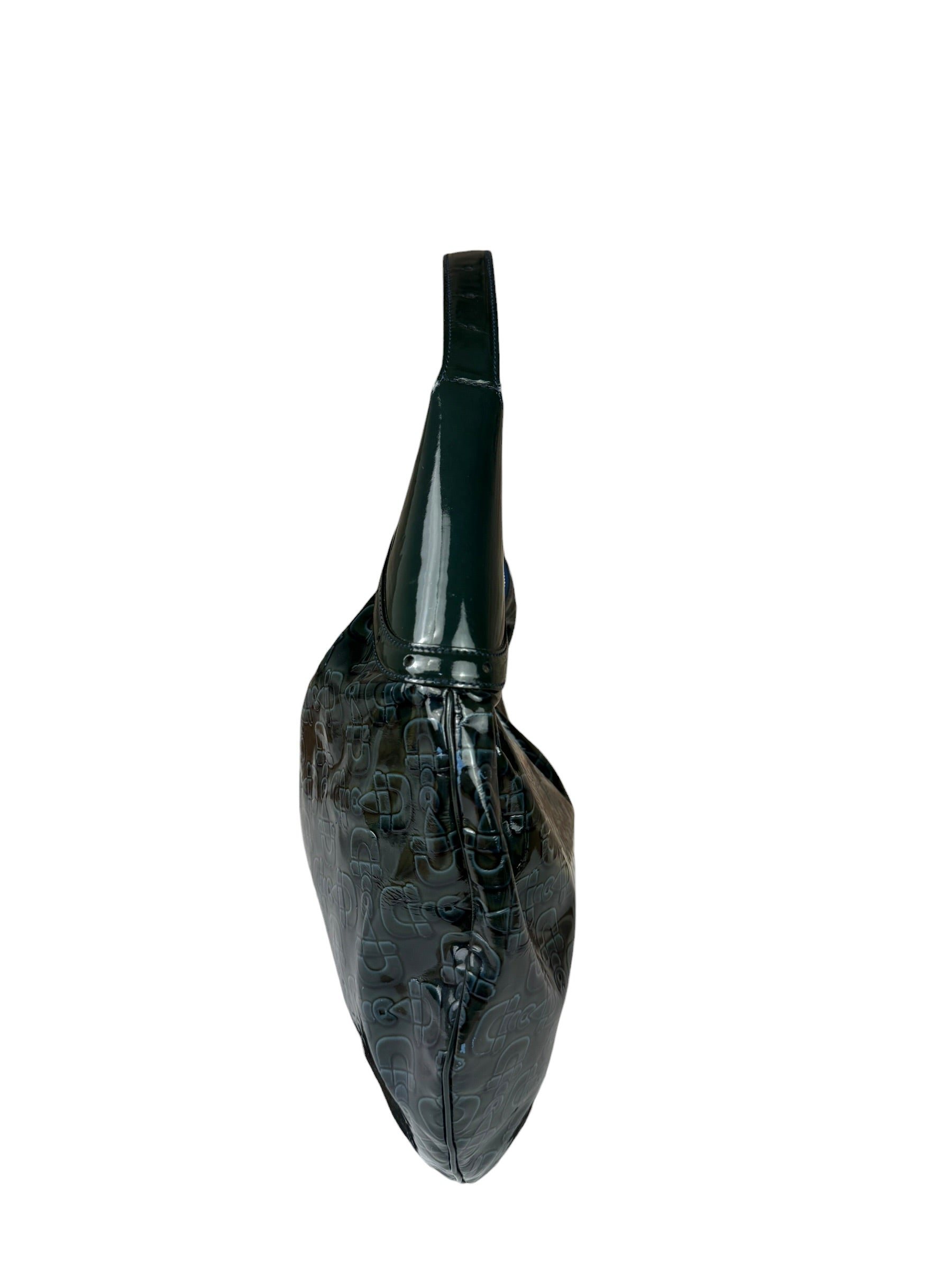 Gucci Vintage Blue/Green Patent Leather Horsebit Glam Hobo Bag