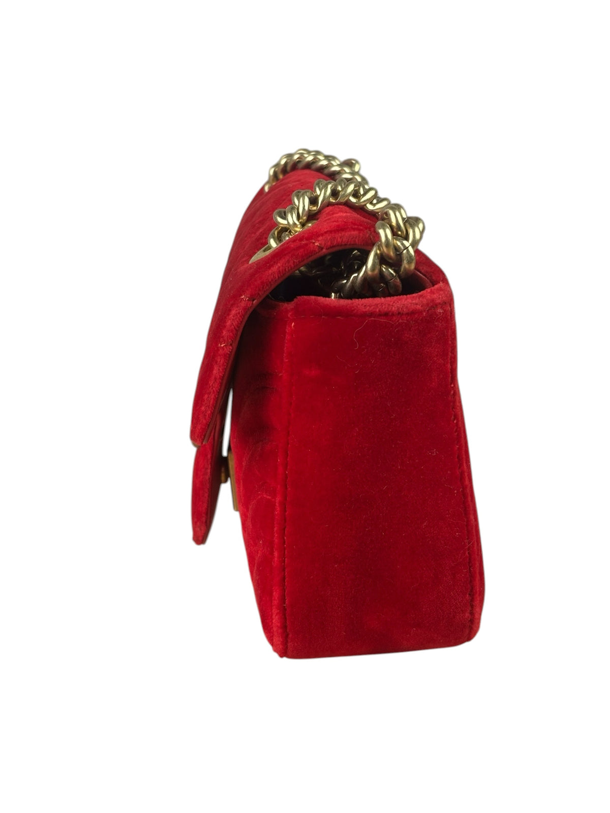 Gucci Hibiscus Red Velvet Matelasse GG Marmont Flap Bag