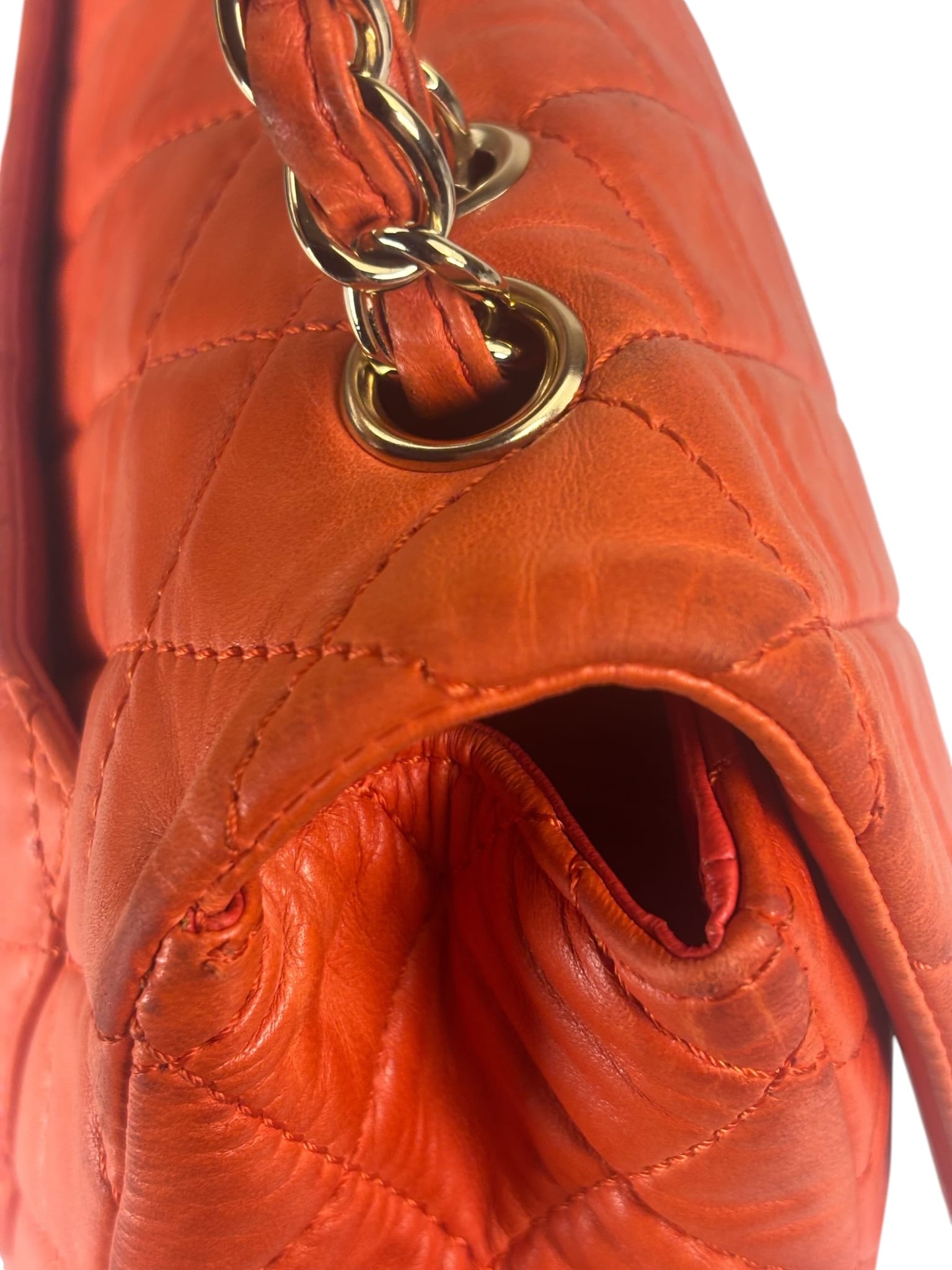 Chanel Orange Quilted Lambskin Flap Bag 2008