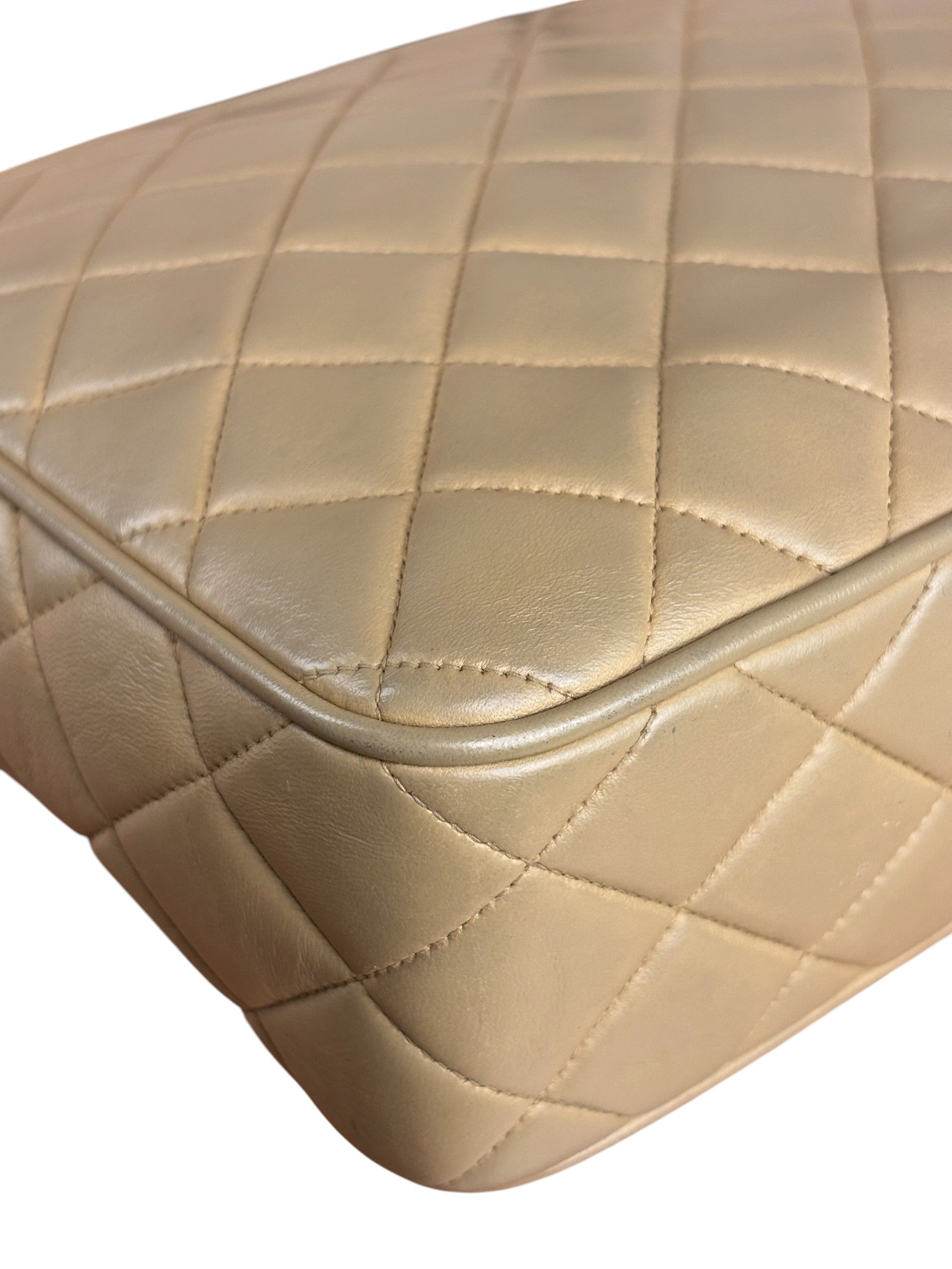 Chanel Tan Brown Quilted Leather Flap Chain Camera Bag