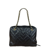 Chanel Black Chevron Leather Chain Camera Shoulder Bag 2000-2002