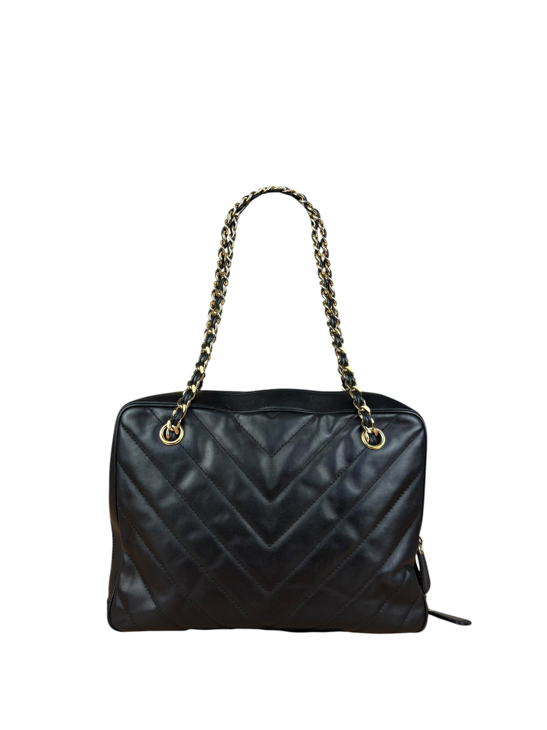 Chanel Black Chevron Leather Chain Camera Shoulder Bag 2000-2002