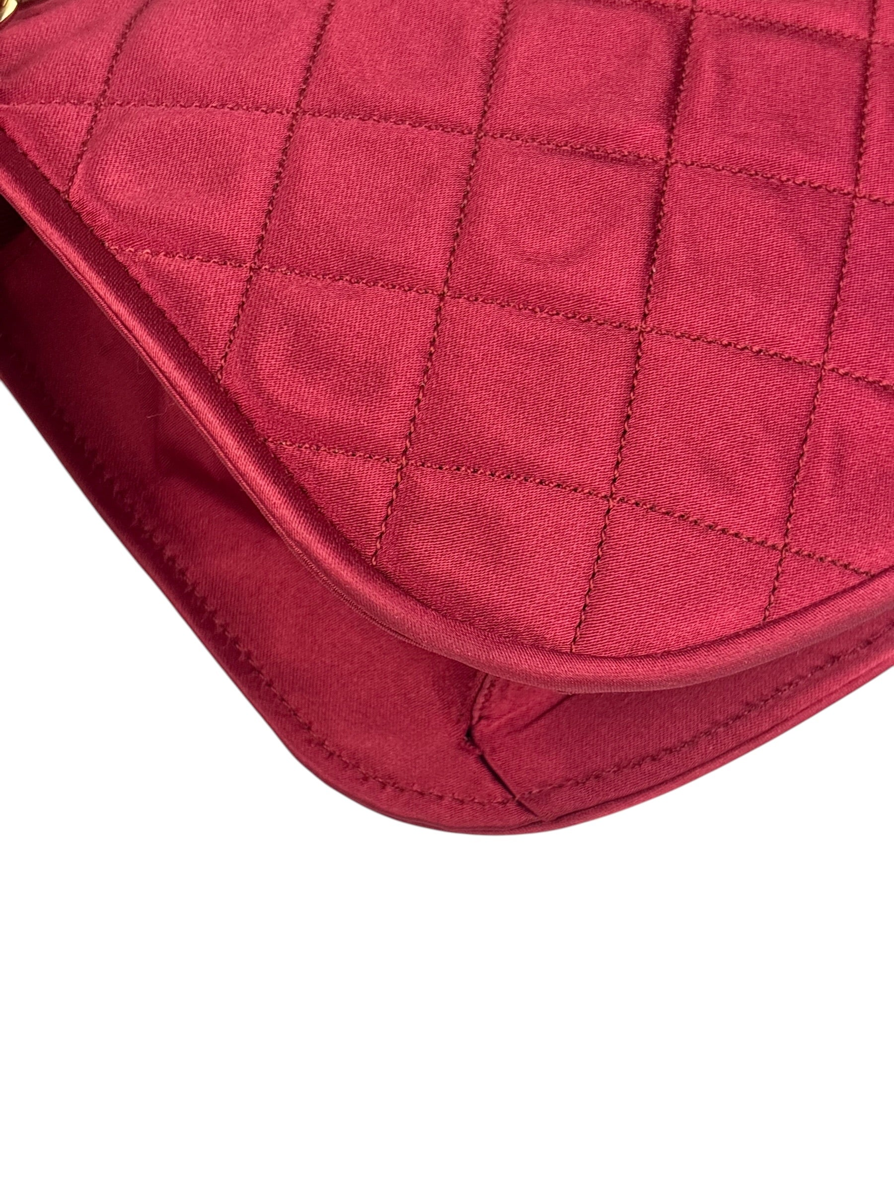 Chanel Vintage Two Tone Red Satin Flap 1989