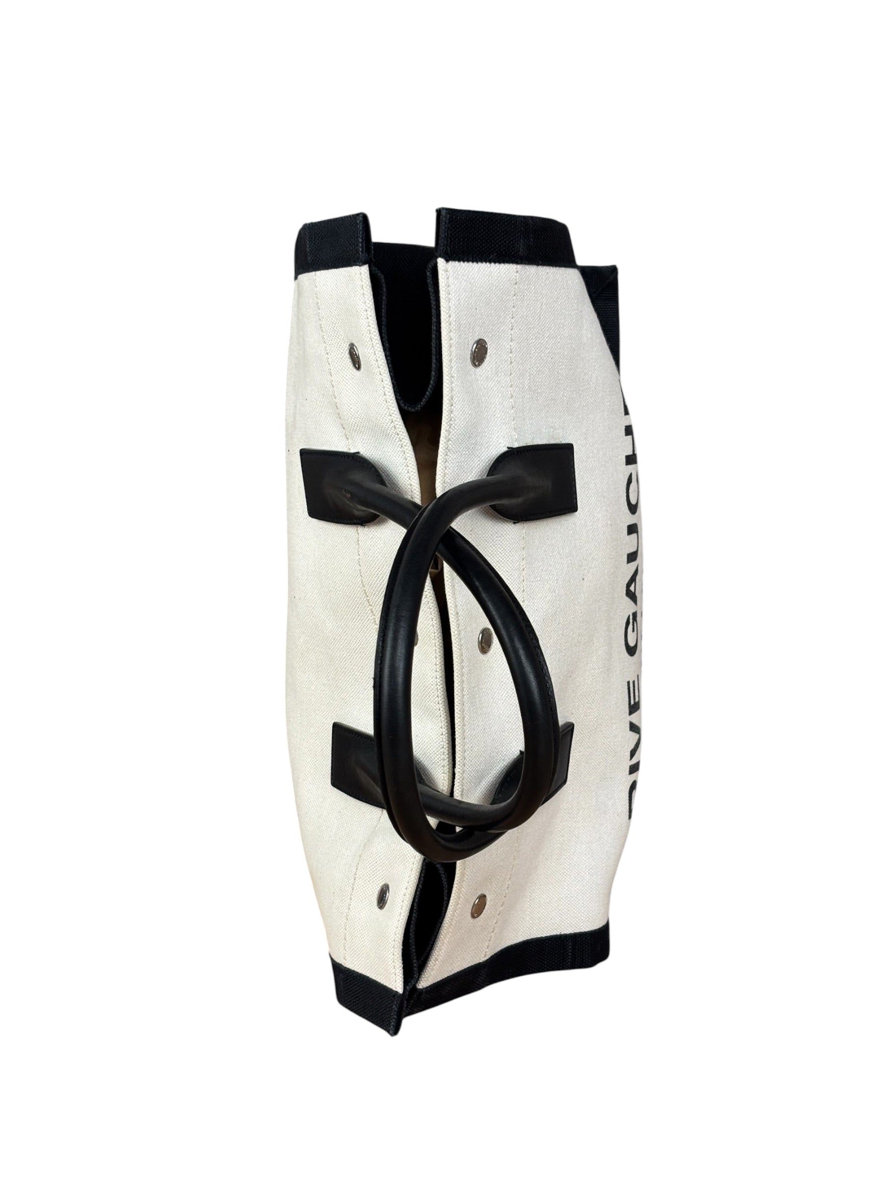 Saint Laurent Beige/Black Rive Gauche Canvas Tote Bag