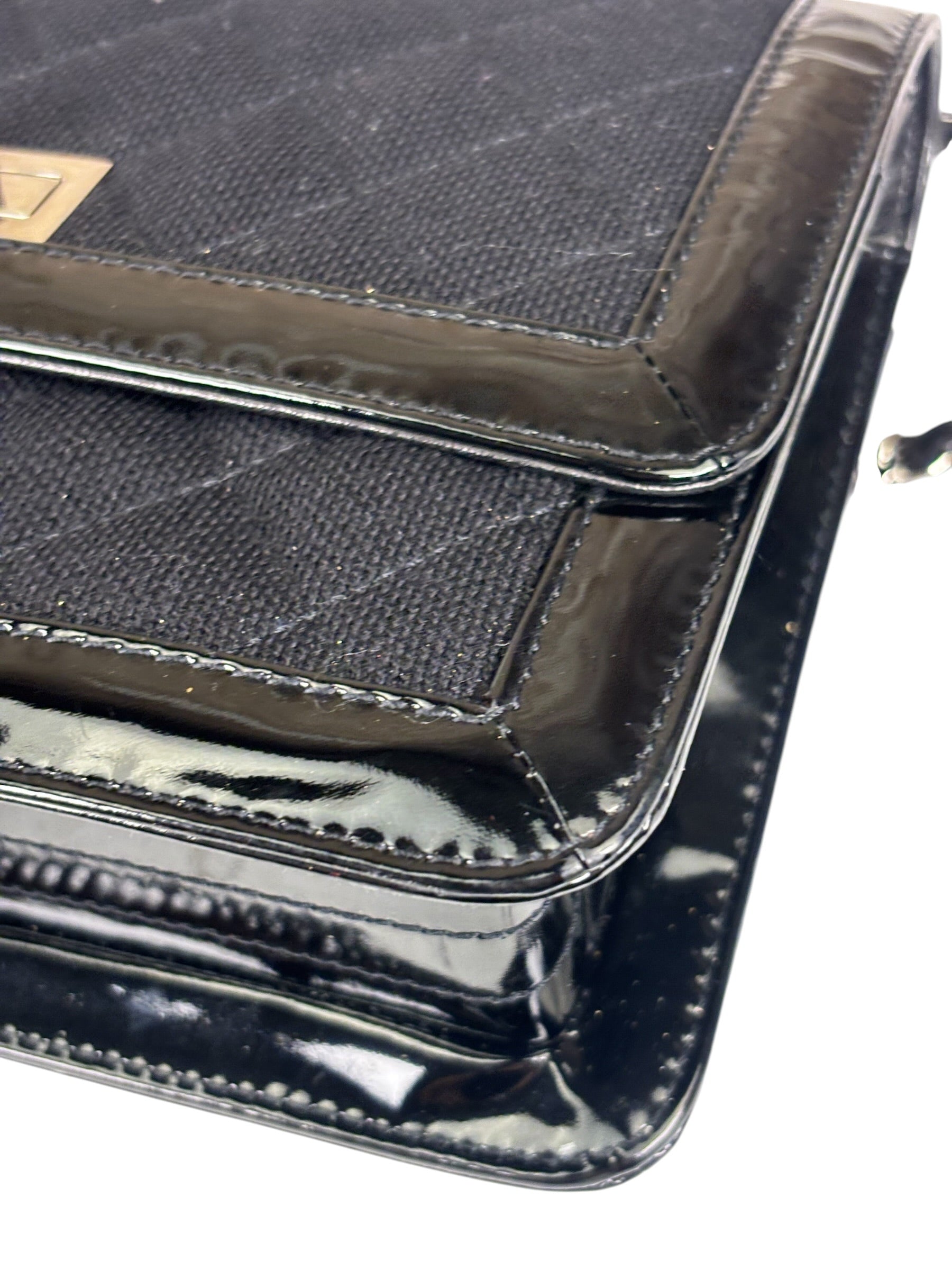 Chanel Black Patent Leather Trim/Cotton 2.55 Reissue Flap Bag 2000