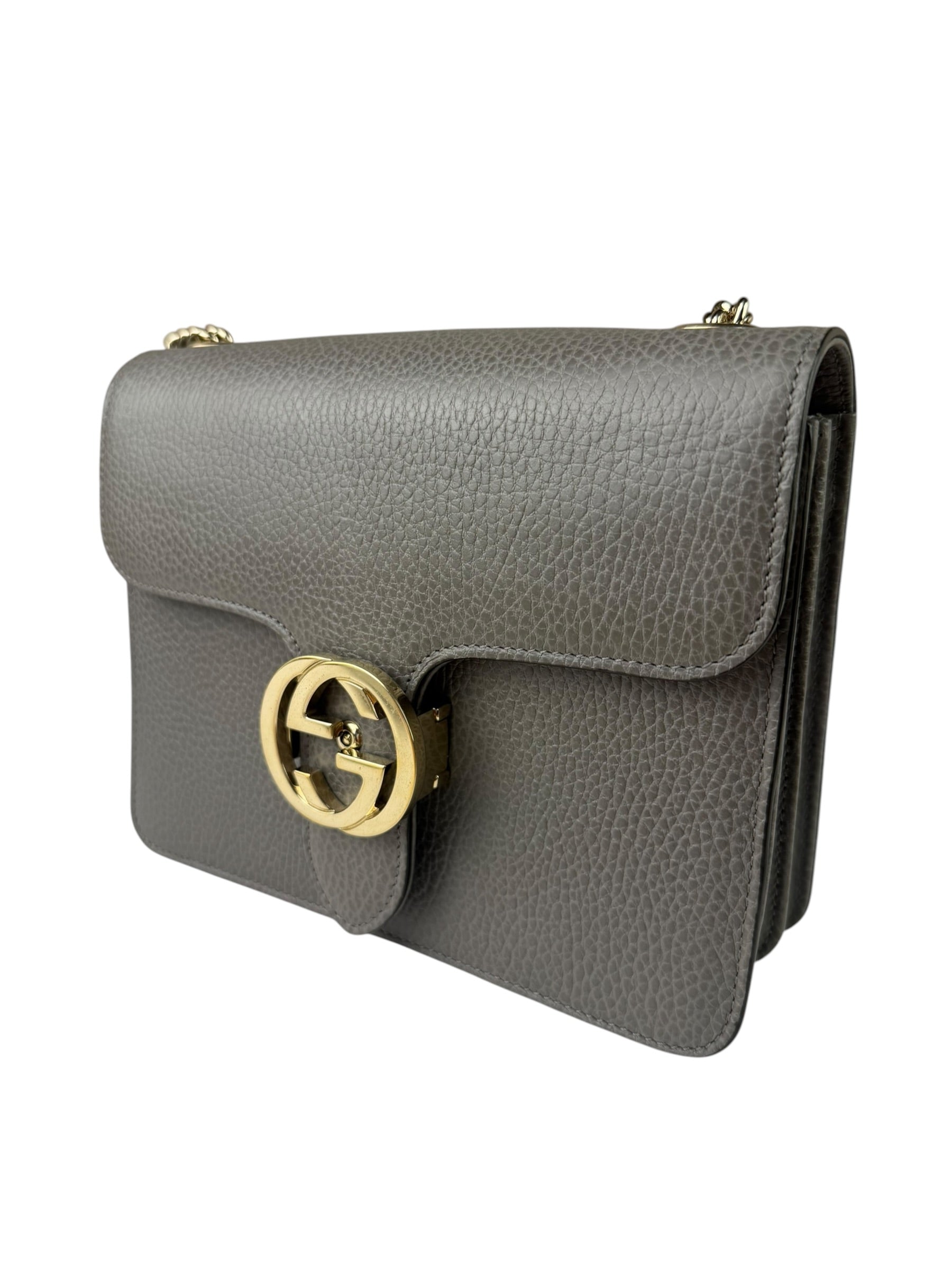 Gucci Grey Calfskin Interlocking Small G Shoulder Bag