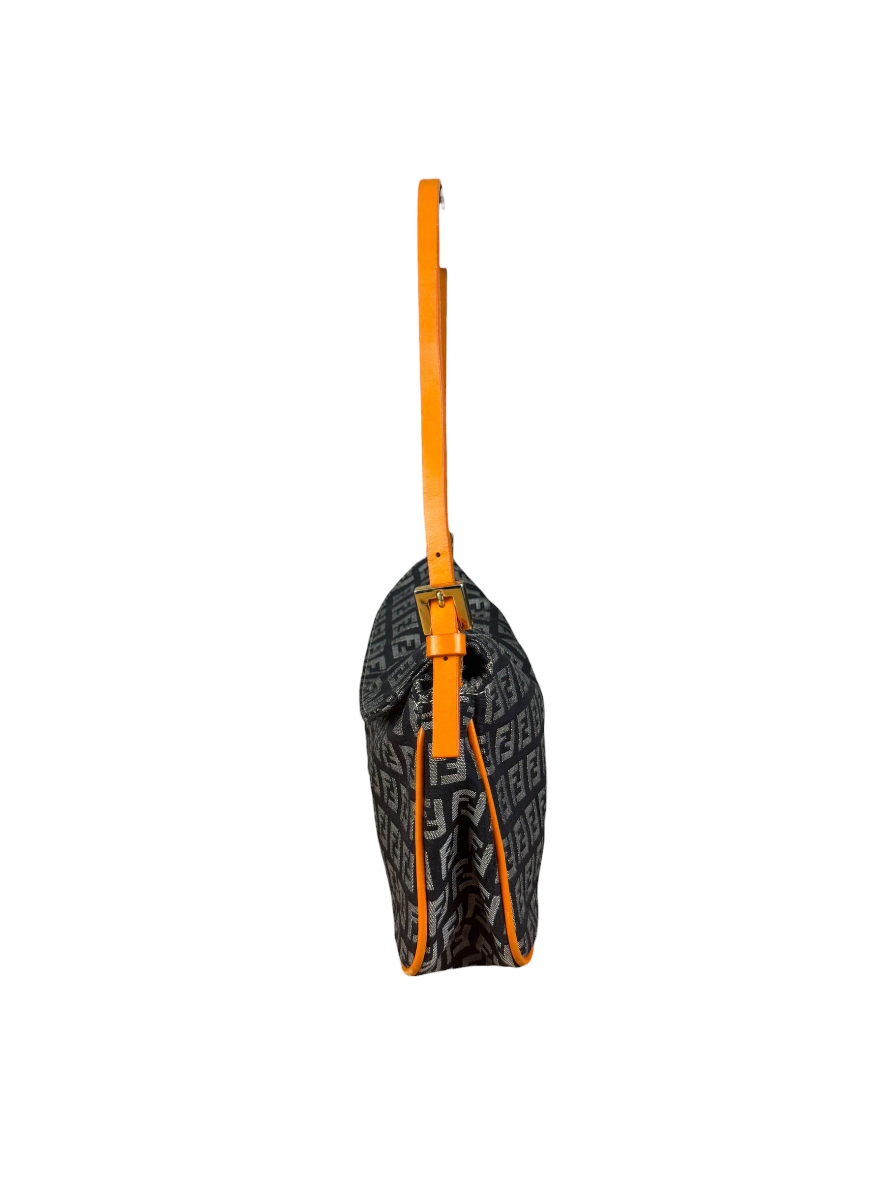 Fendi Orange Leather Trim Zucca Pochette