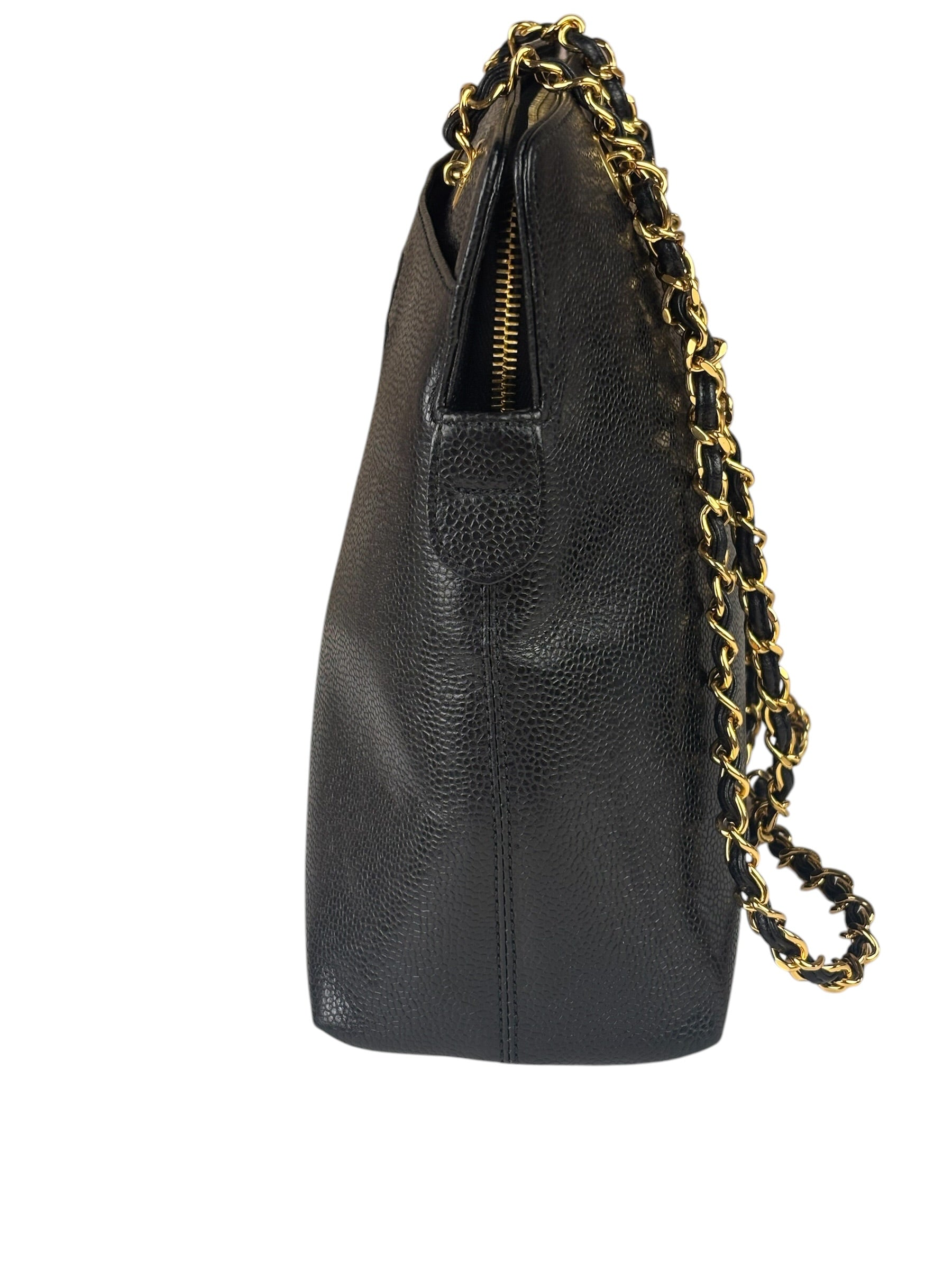 Chanel Vintage Black Caviar Leather Timeless Chain Shoulder Tote 1998